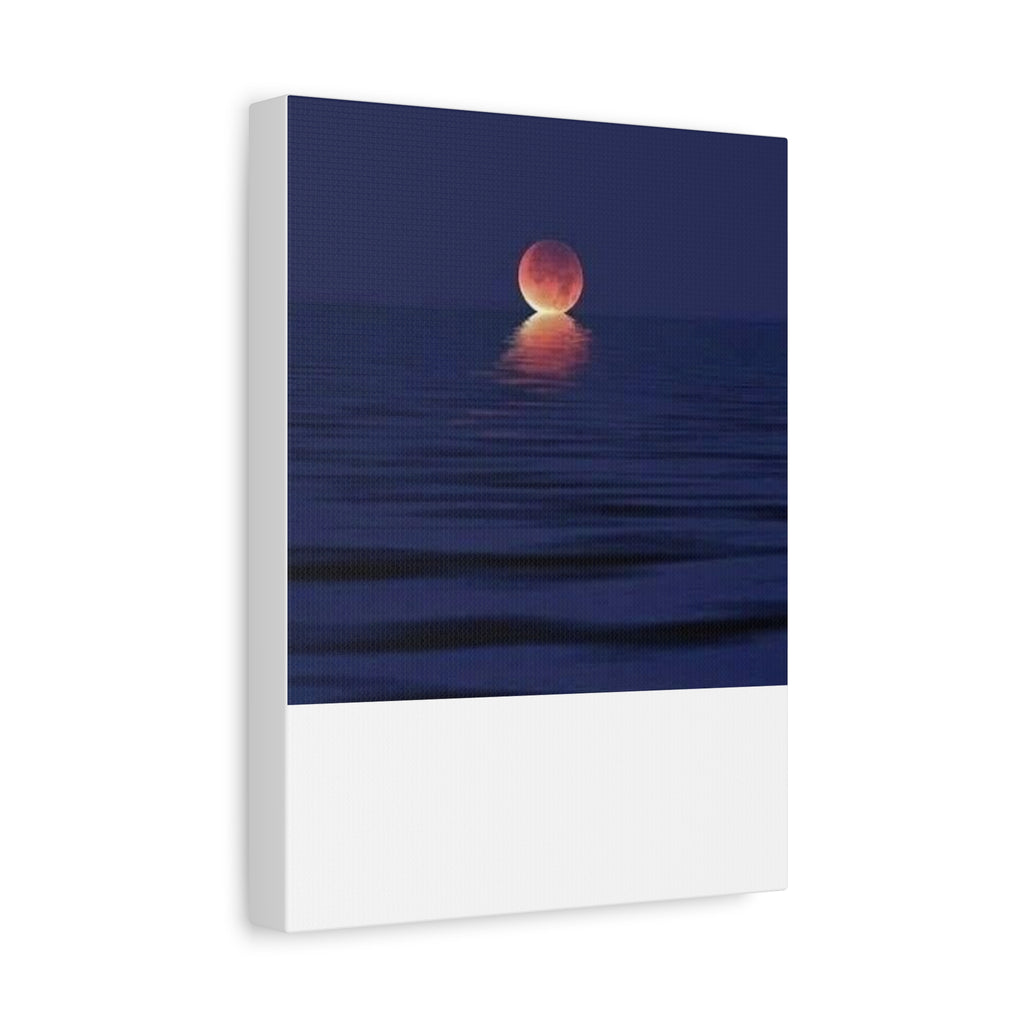 Lunar Reflection Canvas Art — Moonrise Over Calm Sea Stretched Matte Wall Art
