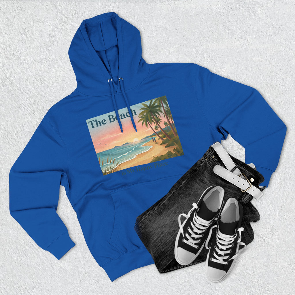 Beach Sunset Hoodie – "The Beach is My Happy Place" Coastal Palm Pullover