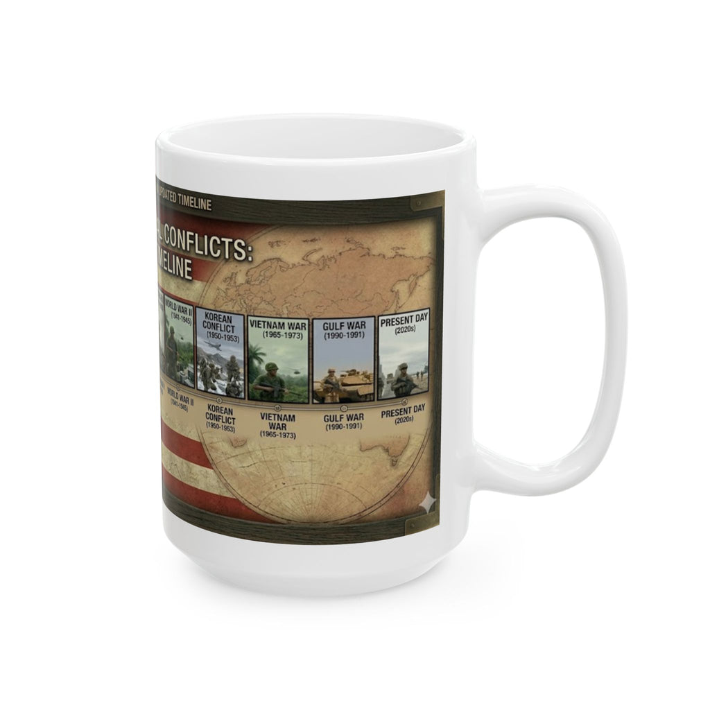 Historical Wars Timeline Ceramic Mug — Illustrated U.S. Conflicts Timeline (11oz, 15oz)