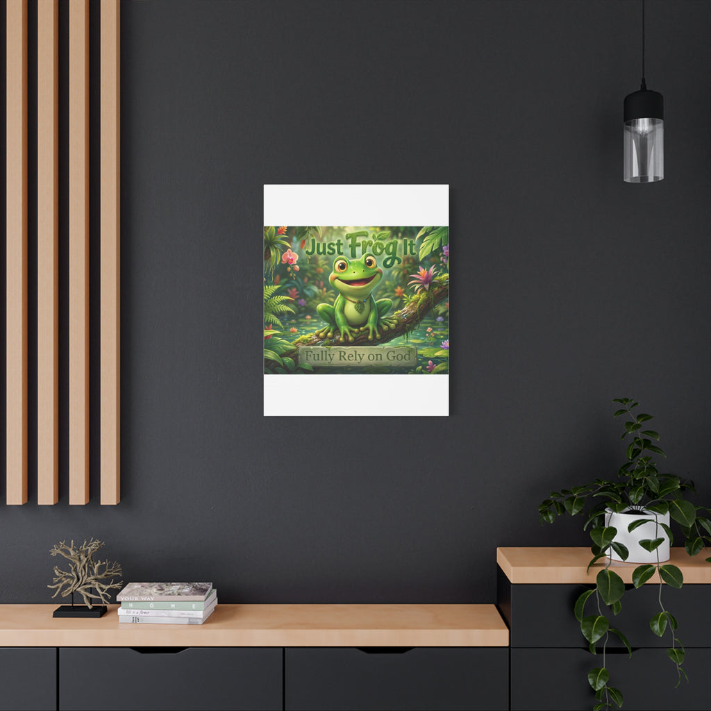 Just Frog It Canvas Wall Art — "Fully Rely on God" Inspirational Frog Print