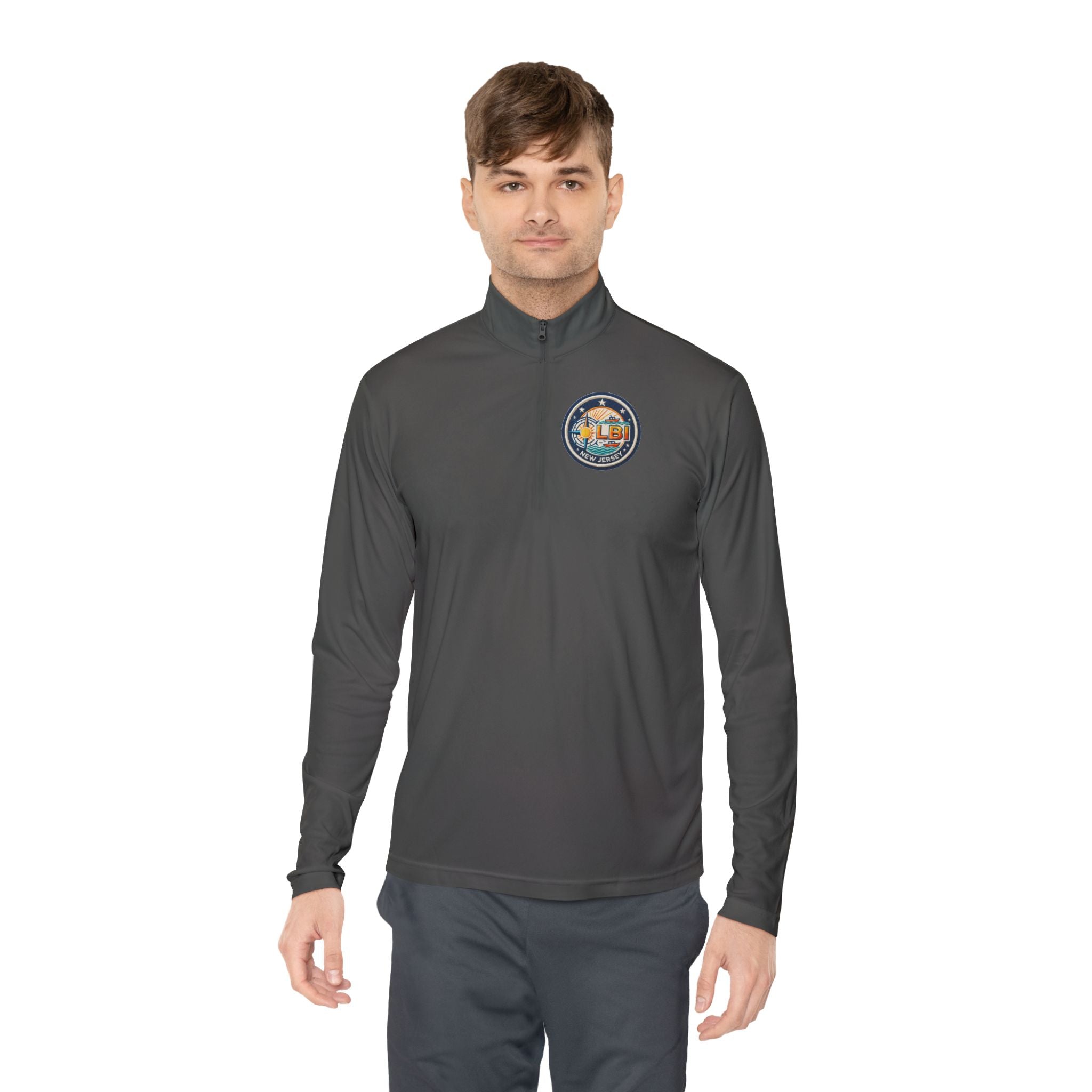 LBI Logo Cozy Crew Quarter-Zip Pullover — Retro Sunset