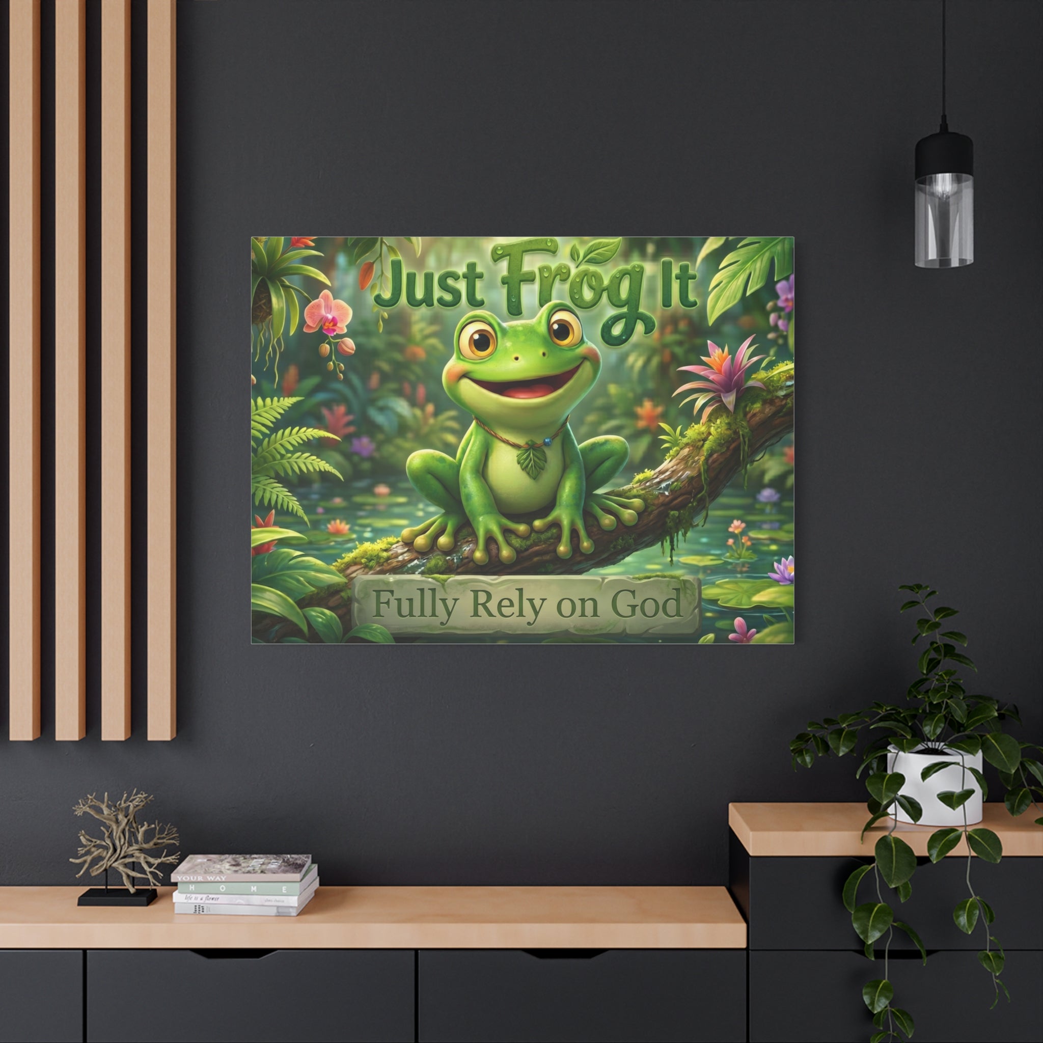 Just Frog It Canvas Wall Art — "Fully Rely on God" Inspirational Frog Print