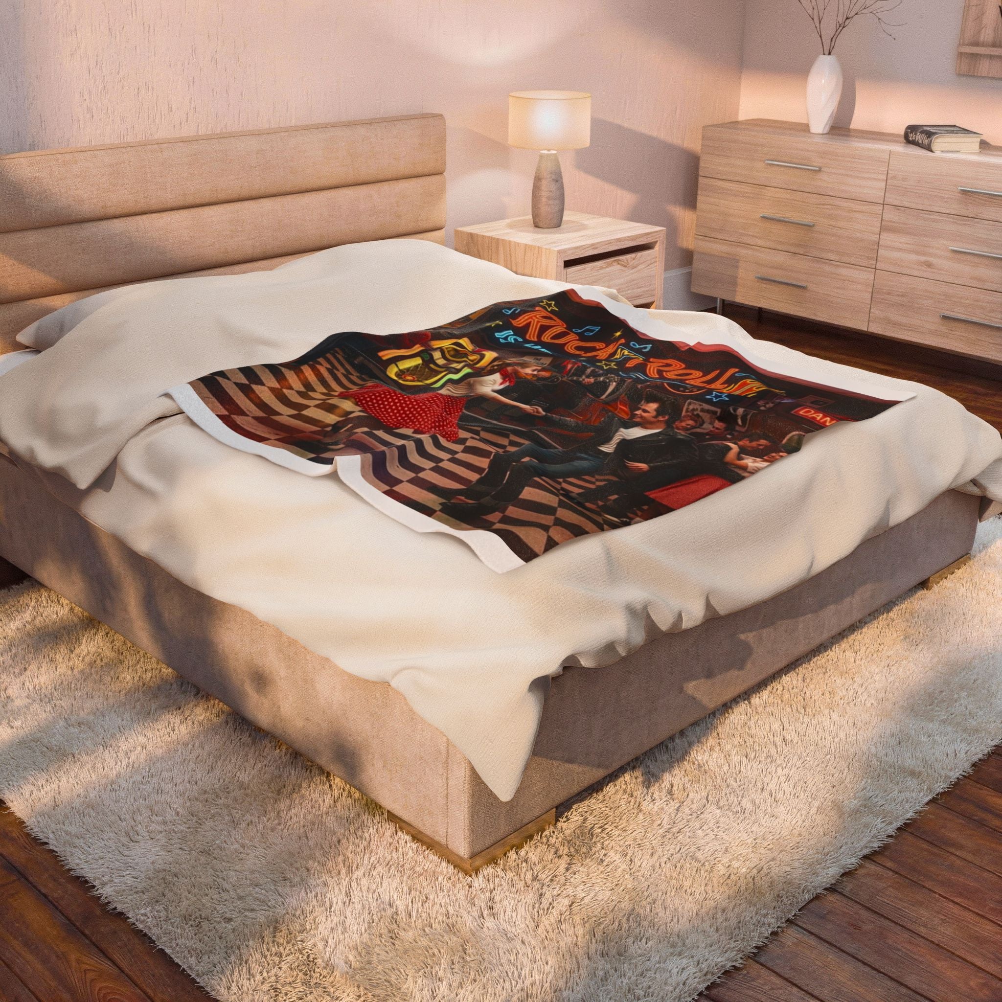 Rock and Roll Plush Blanket — 'Rock and Roll Is Here to Stay' Retro Dance Throw