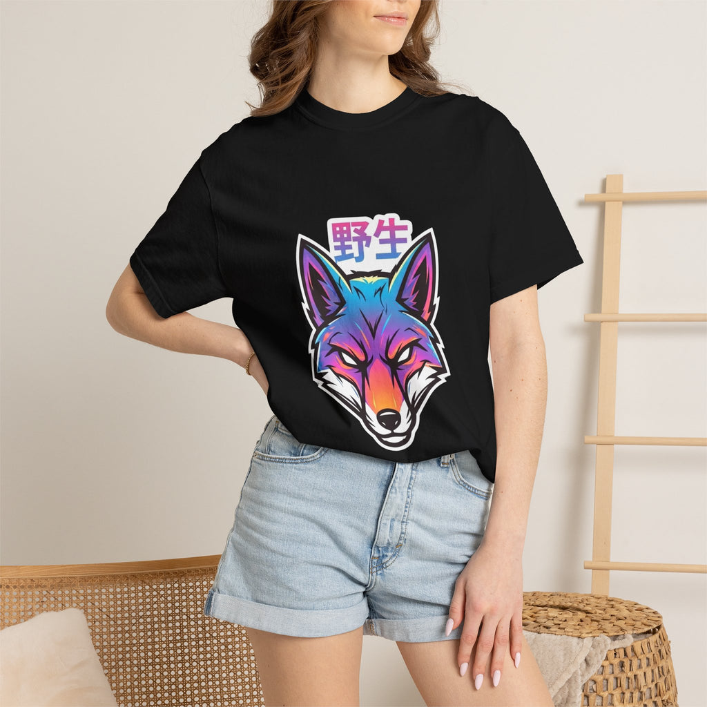 Neon Fox Graphic T-Shirt — Wild (野生) Japanese Kanji Tee