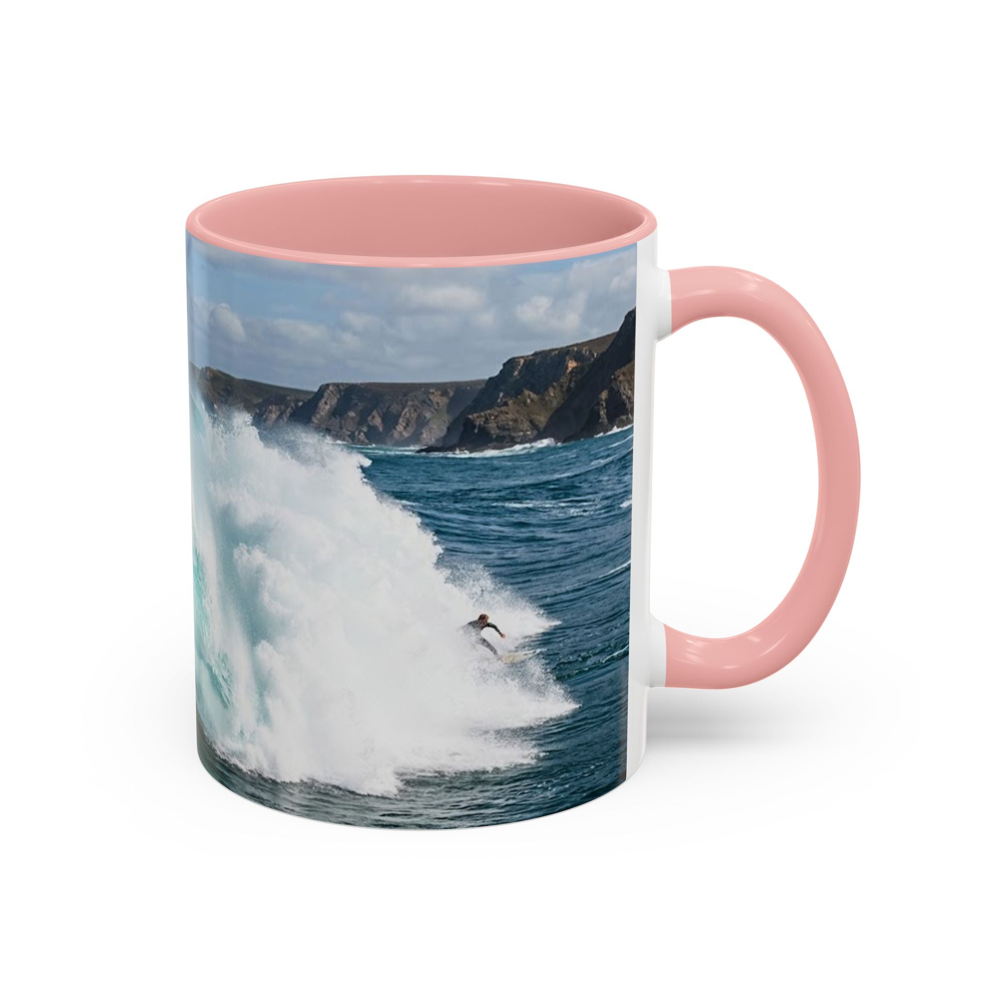 Surfing Wave Accent Coffee Mug — Ocean Beach Surfboard Photo 11/15oz