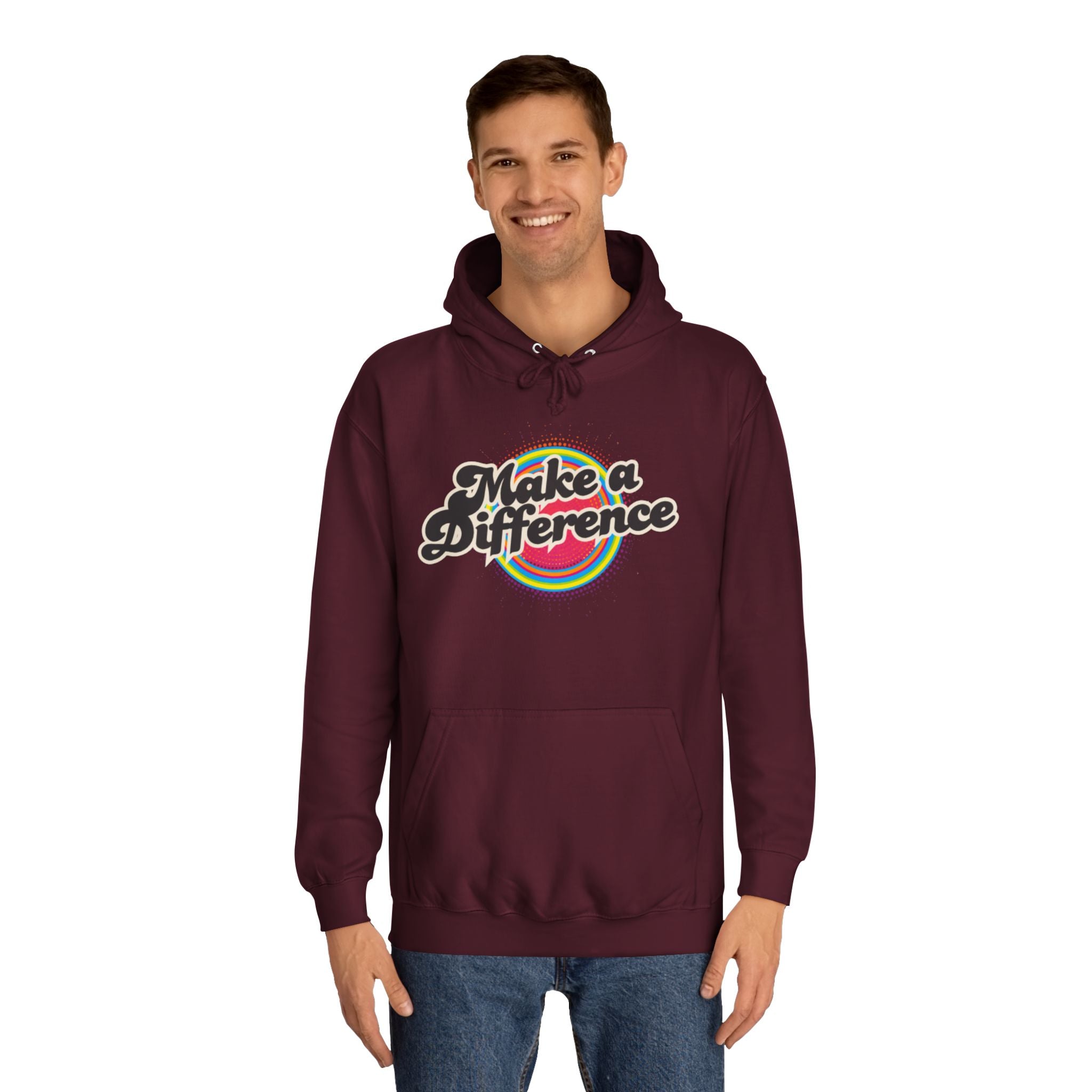 Make a Difference Hoodie — Retro Rainbow Inspirational College Sweatshirt