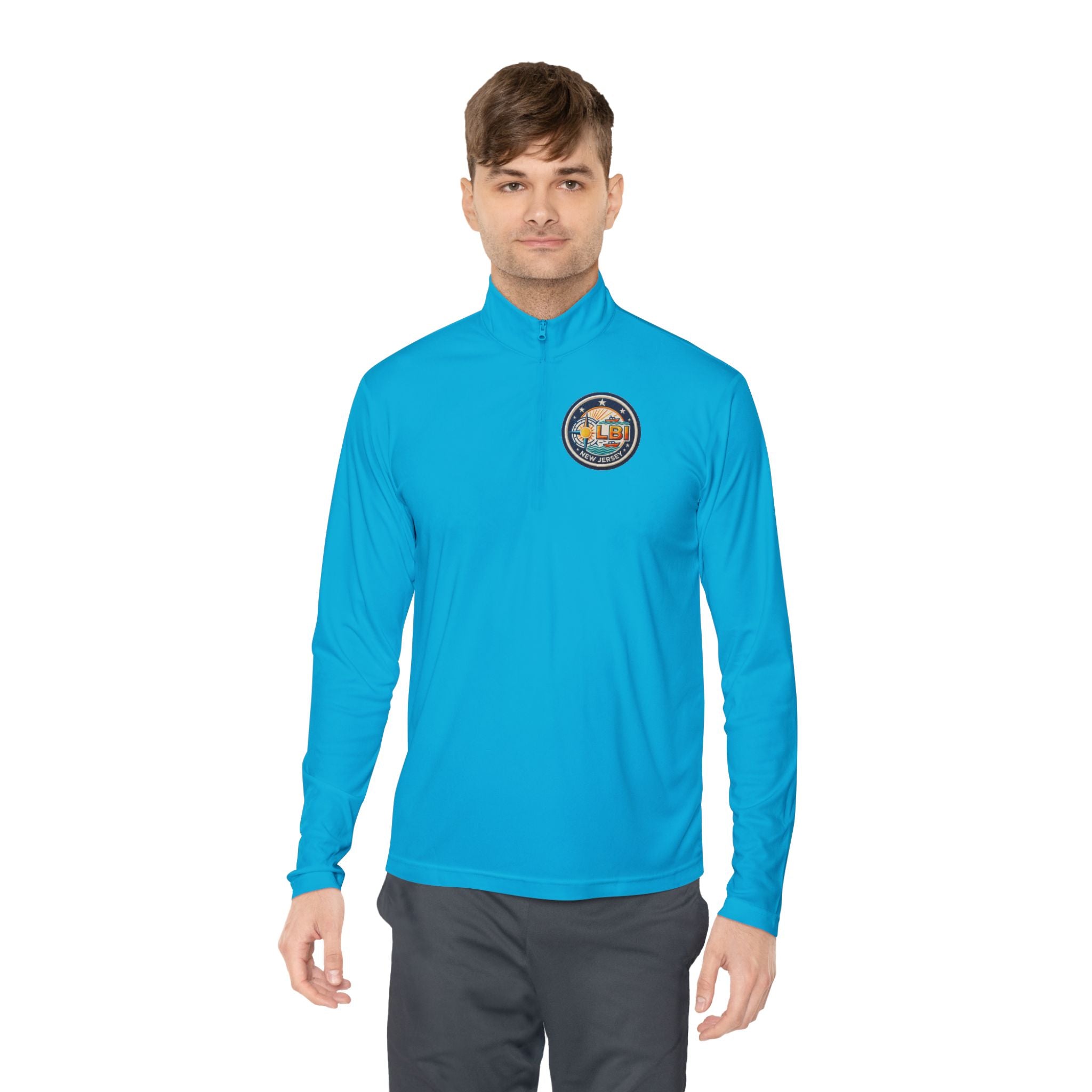 LBI Logo Cozy Crew Quarter-Zip Pullover — Retro Sunset