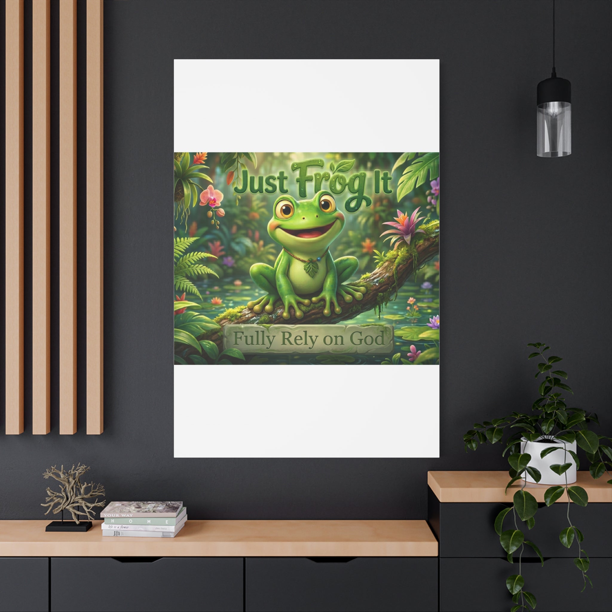 Just Frog It Canvas Wall Art — "Fully Rely on God" Inspirational Frog Print