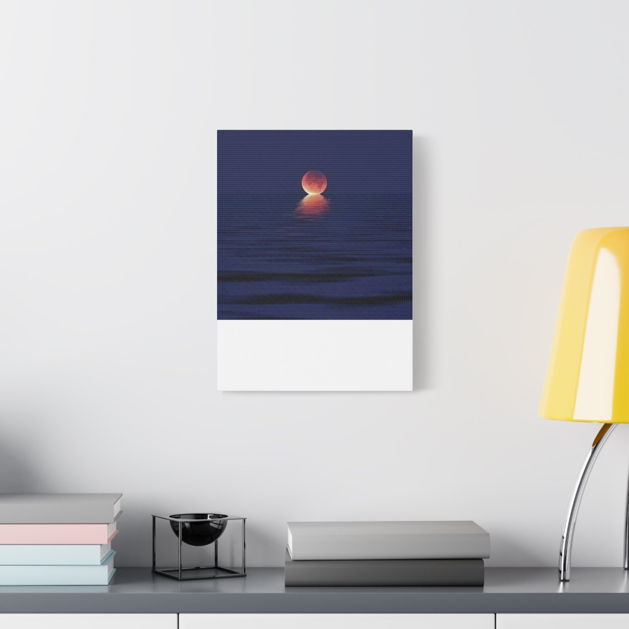 Lunar Reflection Canvas Art — Moonrise Over Calm Sea Stretched Matte Wall Art