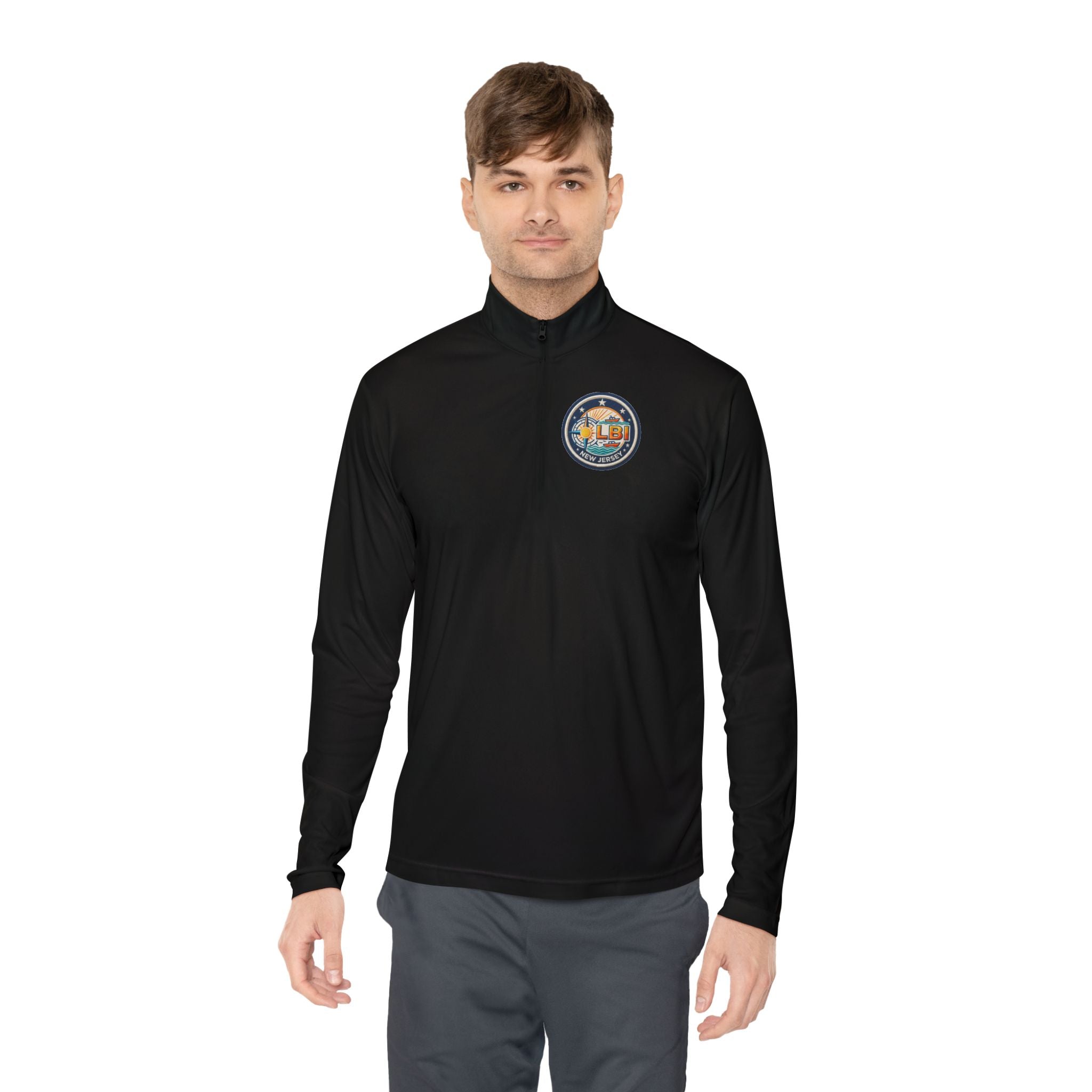 LBI Logo Cozy Crew Quarter-Zip Pullover — Retro Sunset