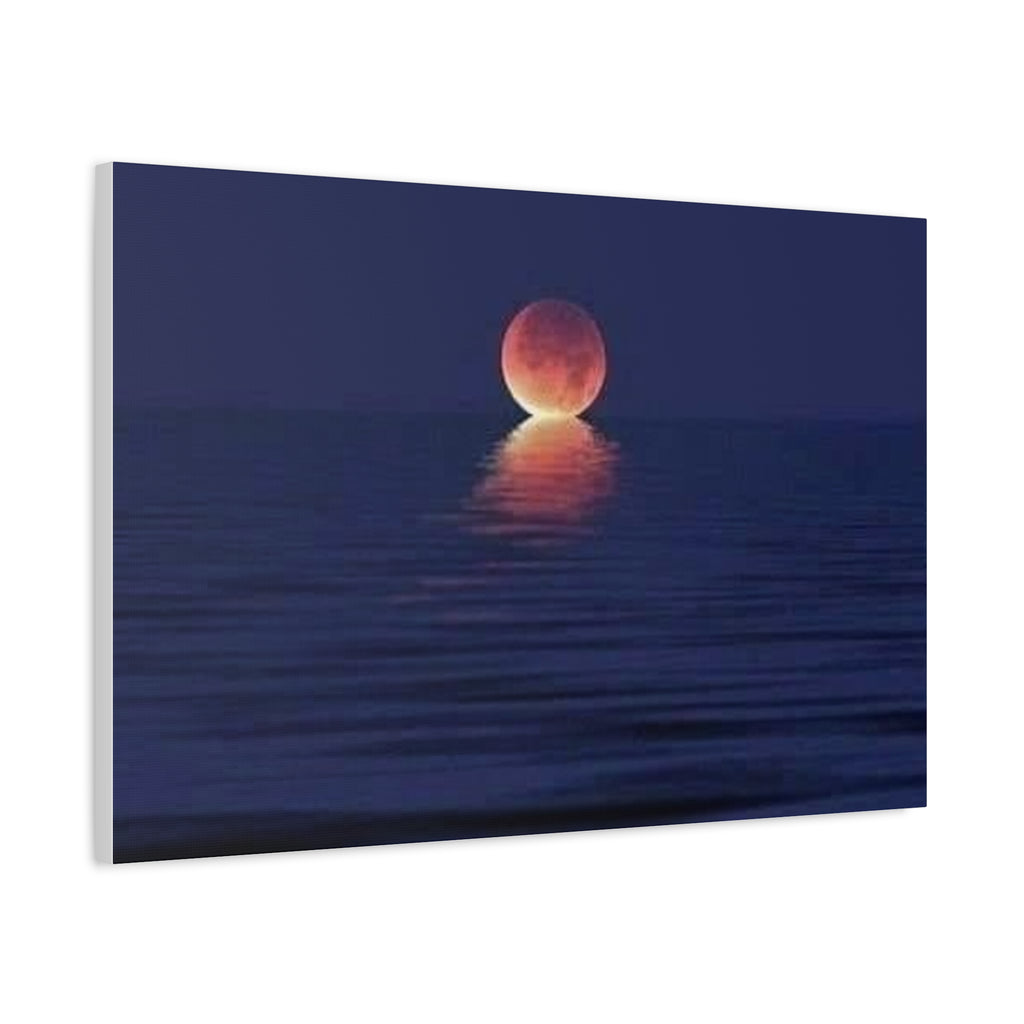 Lunar Reflection Canvas Art — Moonrise Over Calm Sea Stretched Matte Wall Art