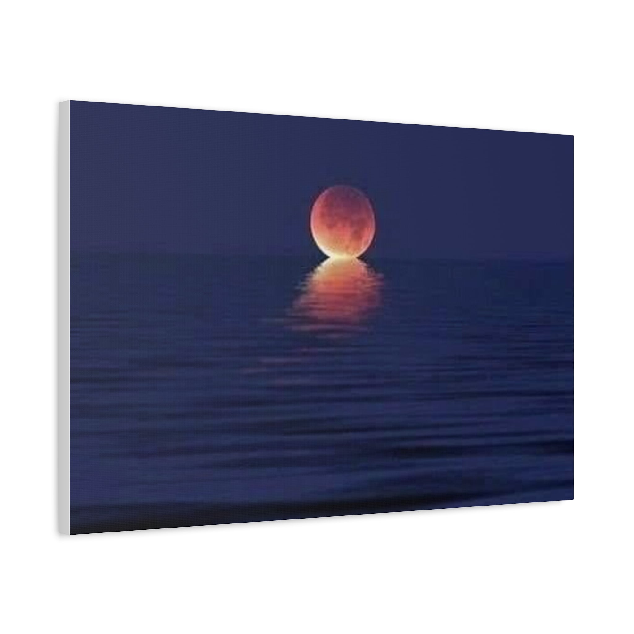Lunar Reflection Canvas Art — Moonrise Over Calm Sea Stretched Matte Wall Art