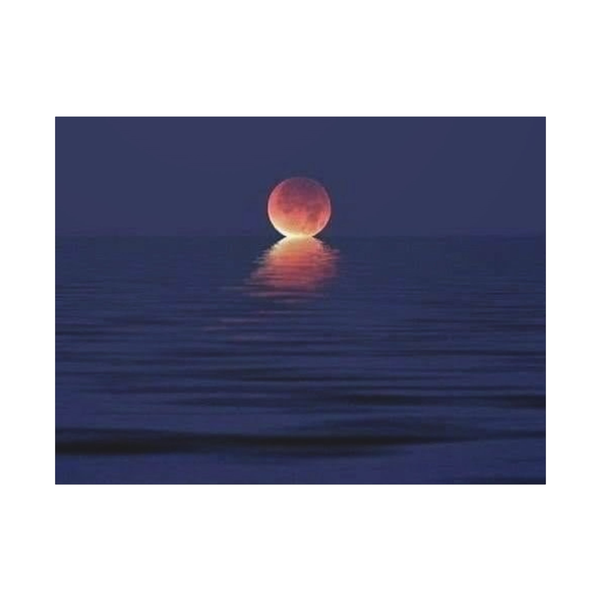 Lunar Reflection Canvas Art — Moonrise Over Calm Sea Stretched Matte Wall Art