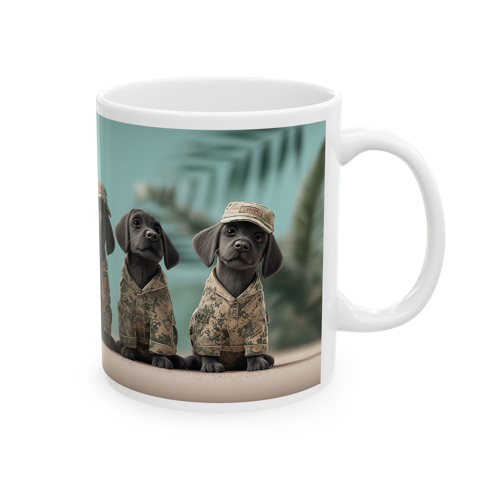 Military Dogs Ceramic Mug — Cute Puppy Soldier Design (11oz, 15oz)