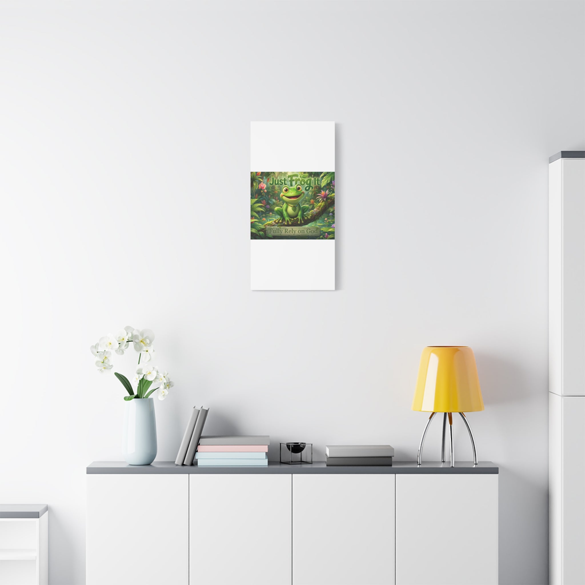 Just Frog It Canvas Wall Art — "Fully Rely on God" Inspirational Frog Print
