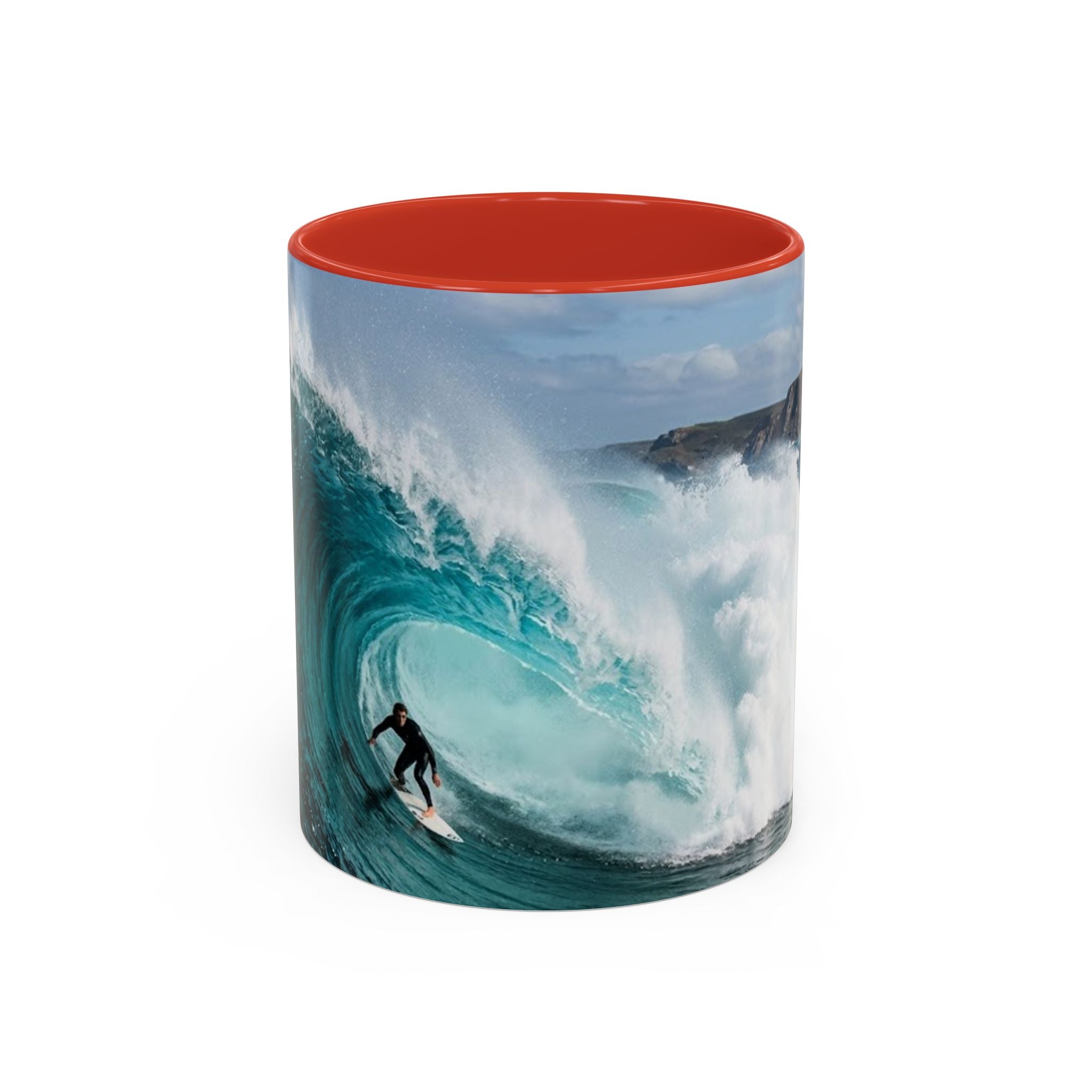 Surfing Wave Accent Coffee Mug — Ocean Beach Surfboard Photo 11/15oz