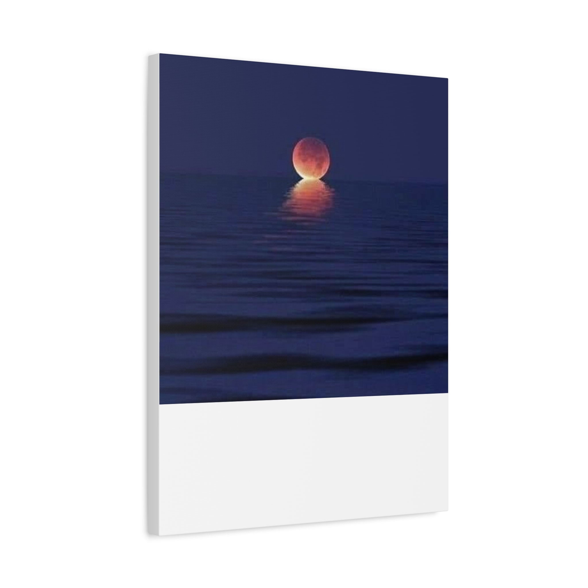Lunar Reflection Canvas Art — Moonrise Over Calm Sea Stretched Matte Wall Art