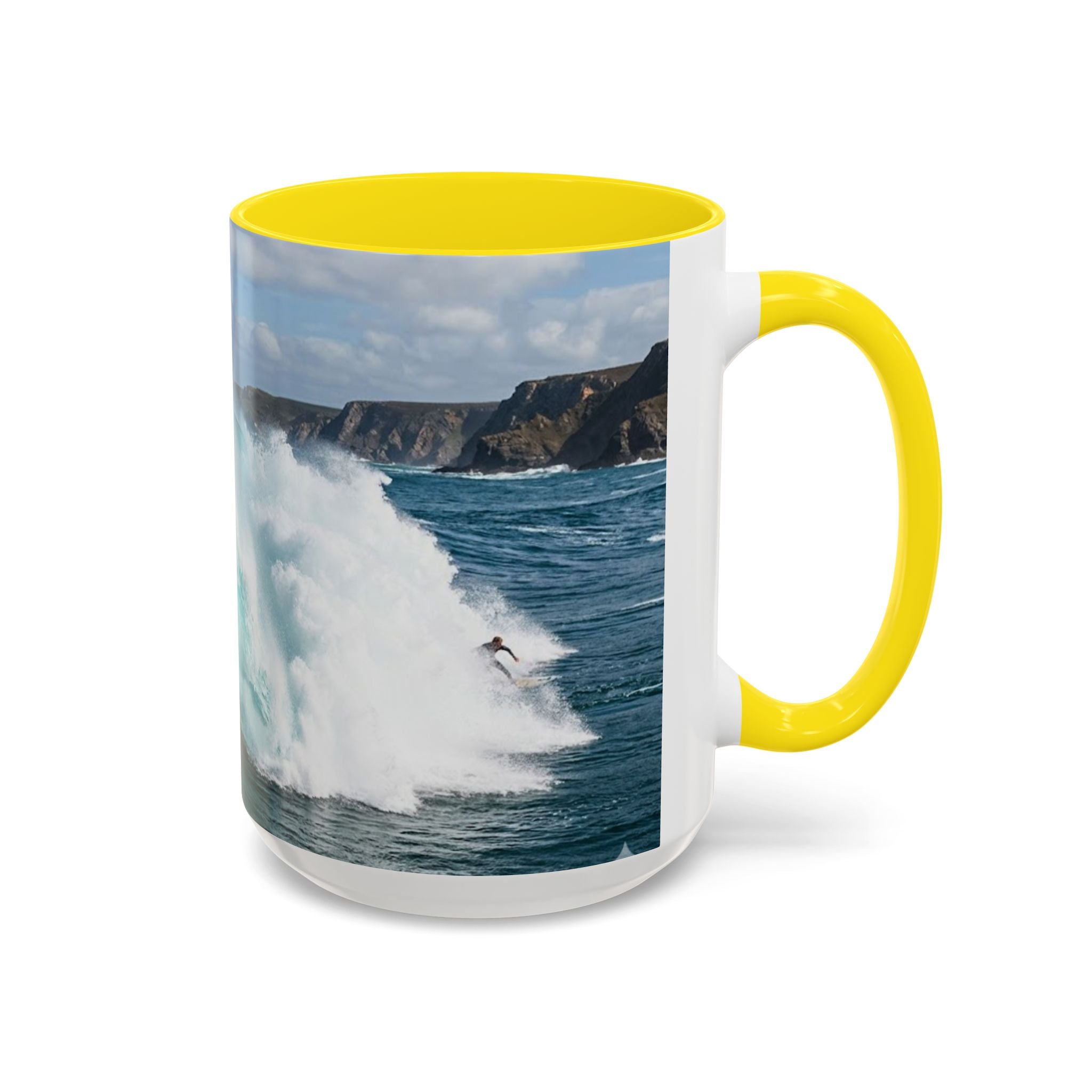Surfing Wave Accent Coffee Mug — Ocean Beach Surfboard Photo 11/15oz
