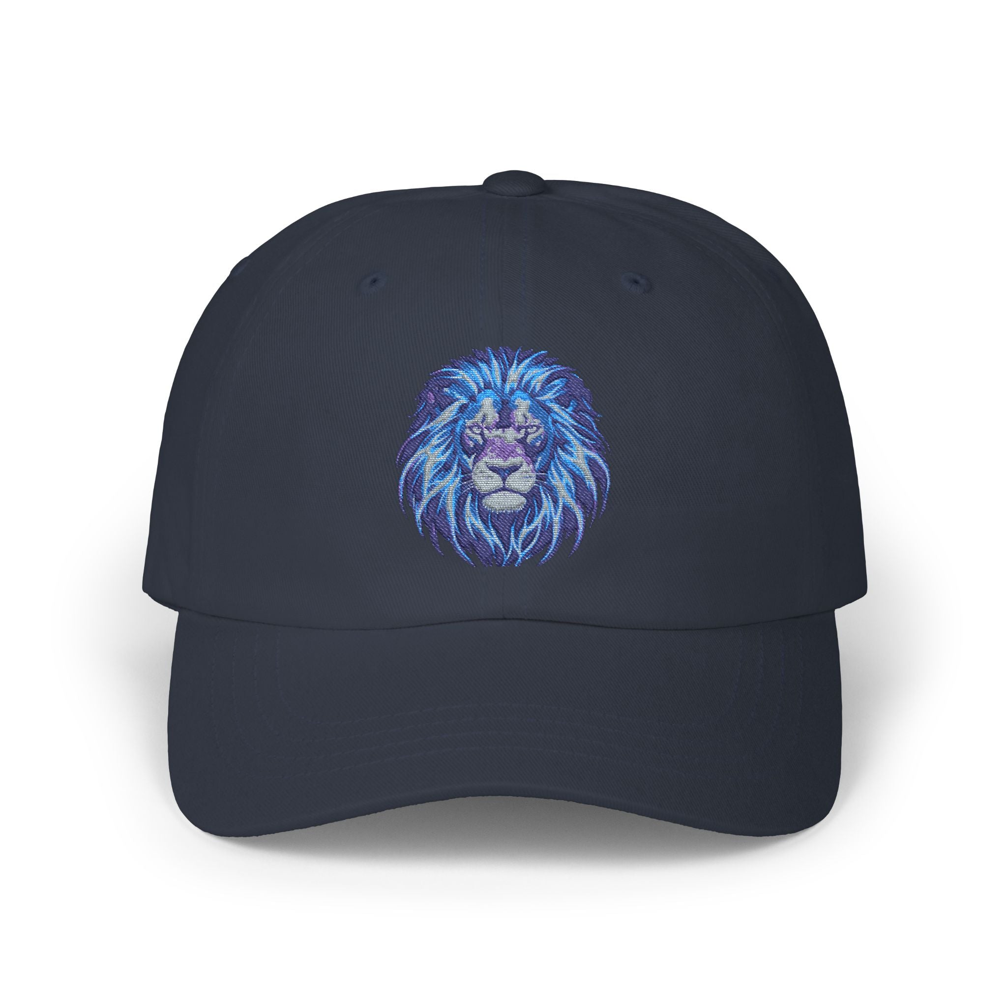 Lion Head Dad Cap — Blue Watercolor Embroidered Baseball Hat