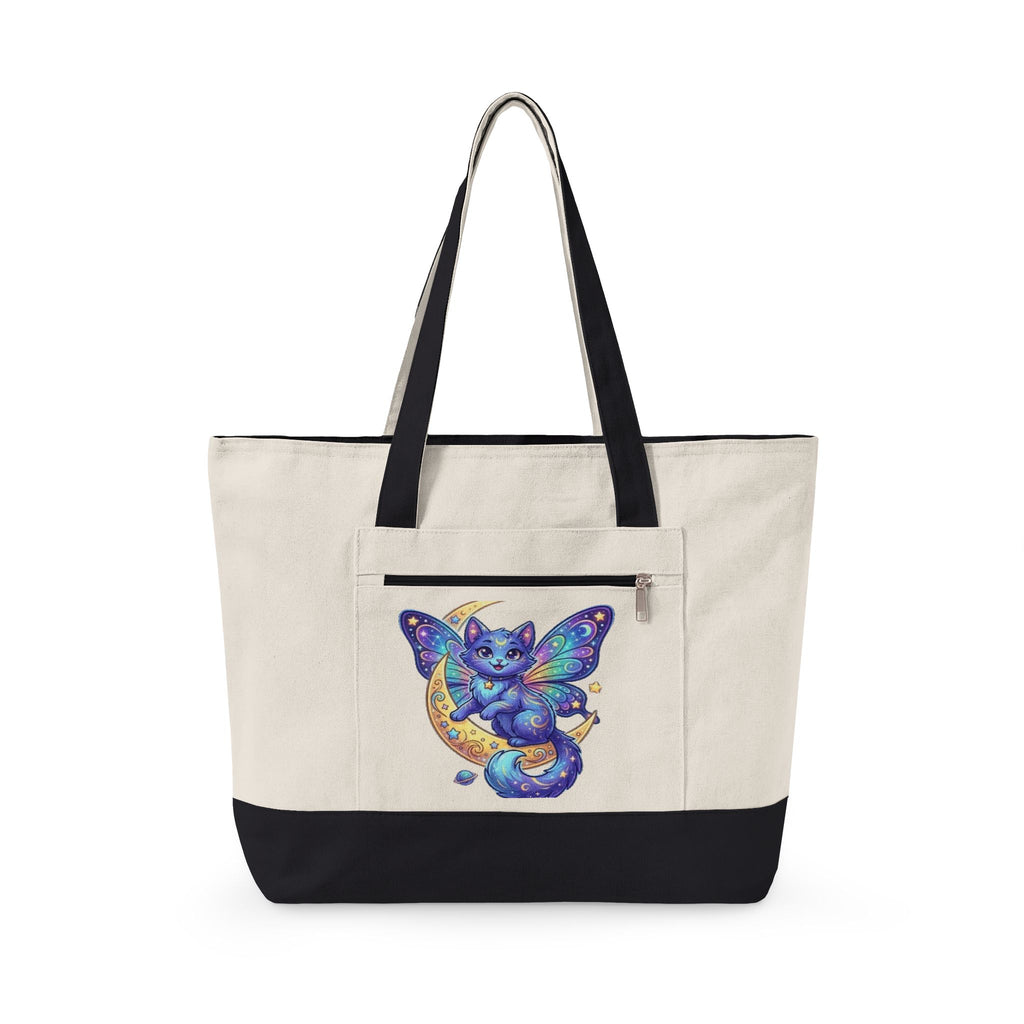 Canvas Tote Bag — Whimsical Moon Cat Butterfly Design