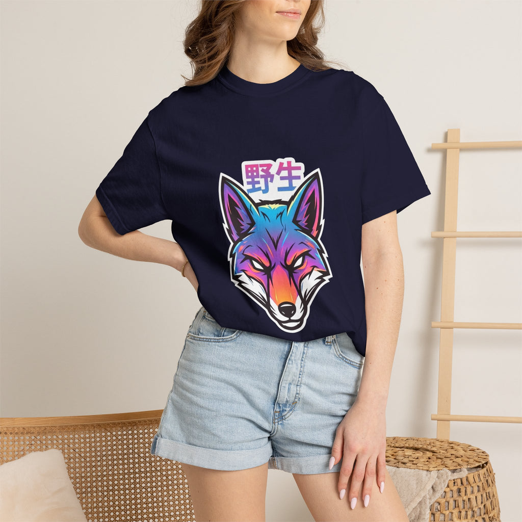 Neon Fox Graphic T-Shirt — Wild (野生) Japanese Kanji Tee