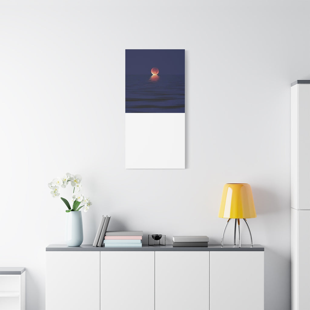 Lunar Reflection Canvas Art — Moonrise Over Calm Sea Stretched Matte Wall Art