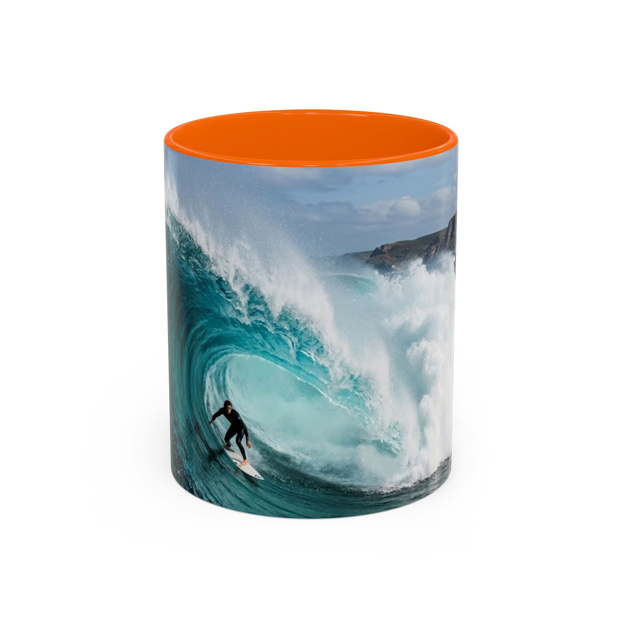 Surfing Wave Accent Coffee Mug — Ocean Beach Surfboard Photo 11/15oz