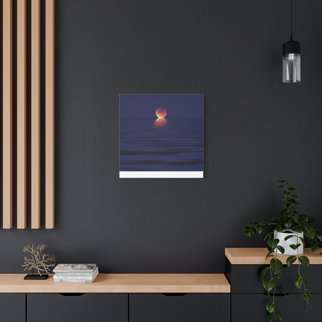 Lunar Reflection Canvas Art — Moonrise Over Calm Sea Stretched Matte Wall Art