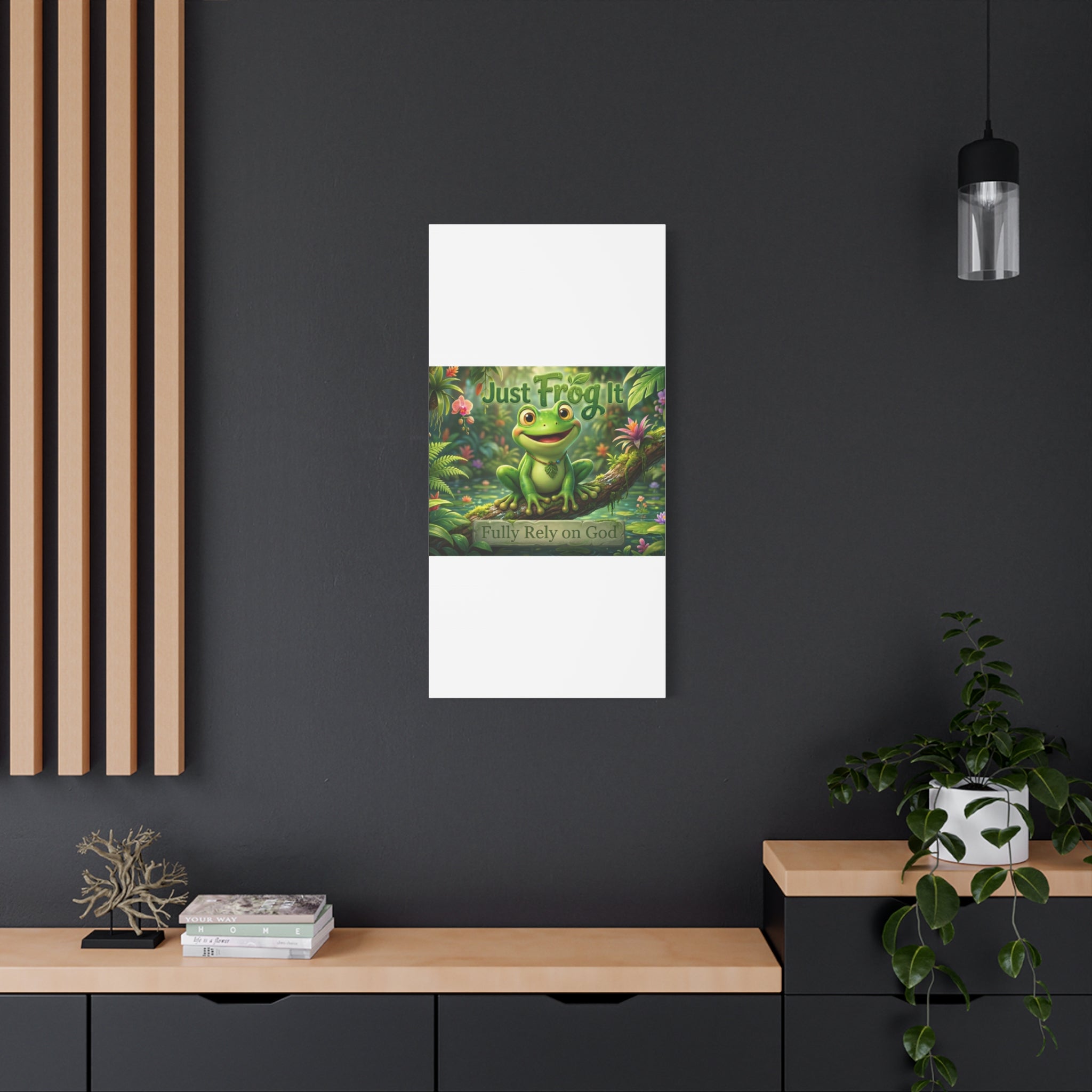 Just Frog It Canvas Wall Art — "Fully Rely on God" Inspirational Frog Print