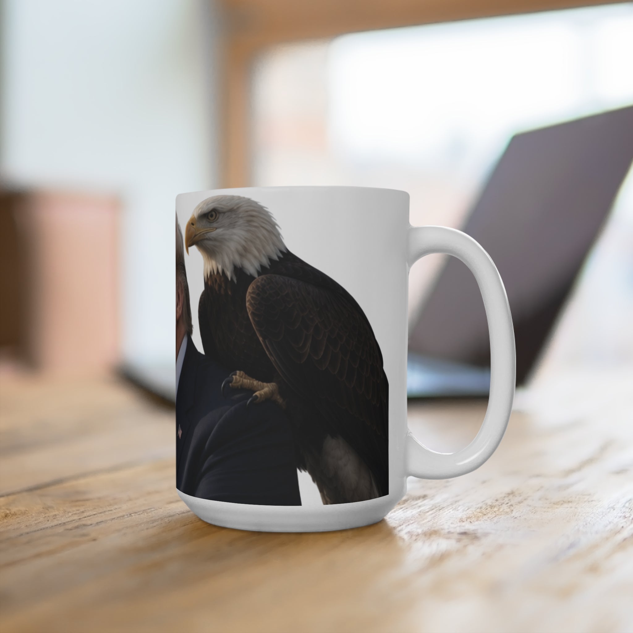 Patriotic Leader & Bald Eagle Ceramic Mug — 15 oz