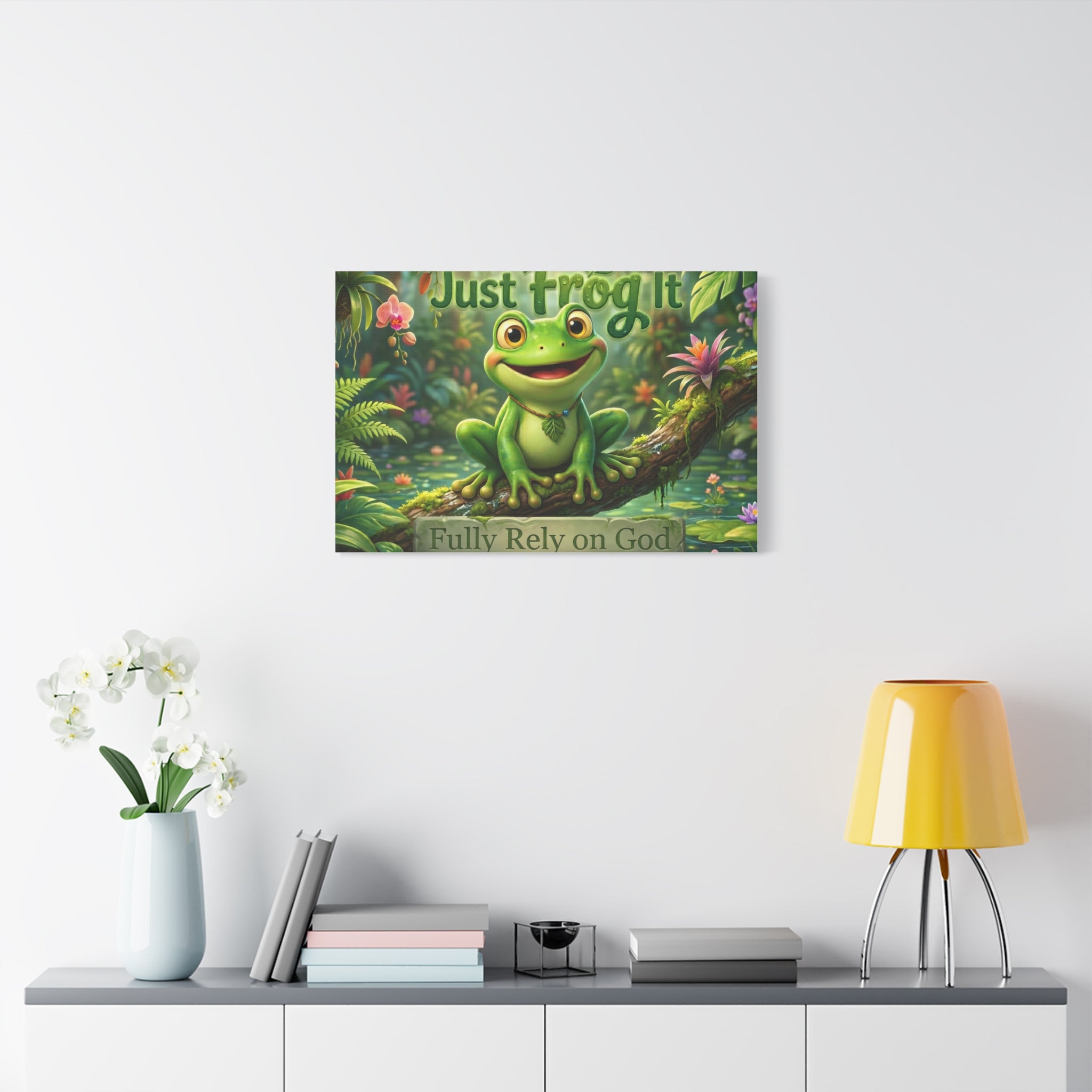 Just Frog It Canvas Wall Art — "Fully Rely on God" Inspirational Frog Print