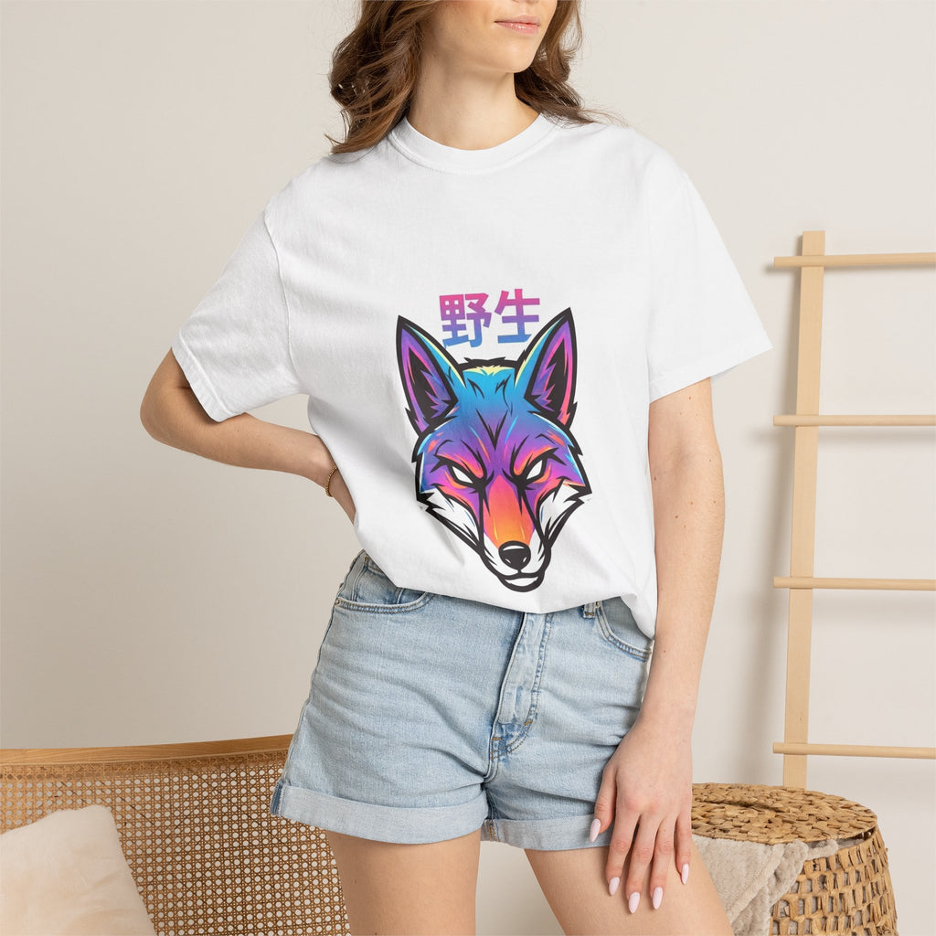 Neon Fox Graphic T-Shirt — Wild (野生) Japanese Kanji Tee