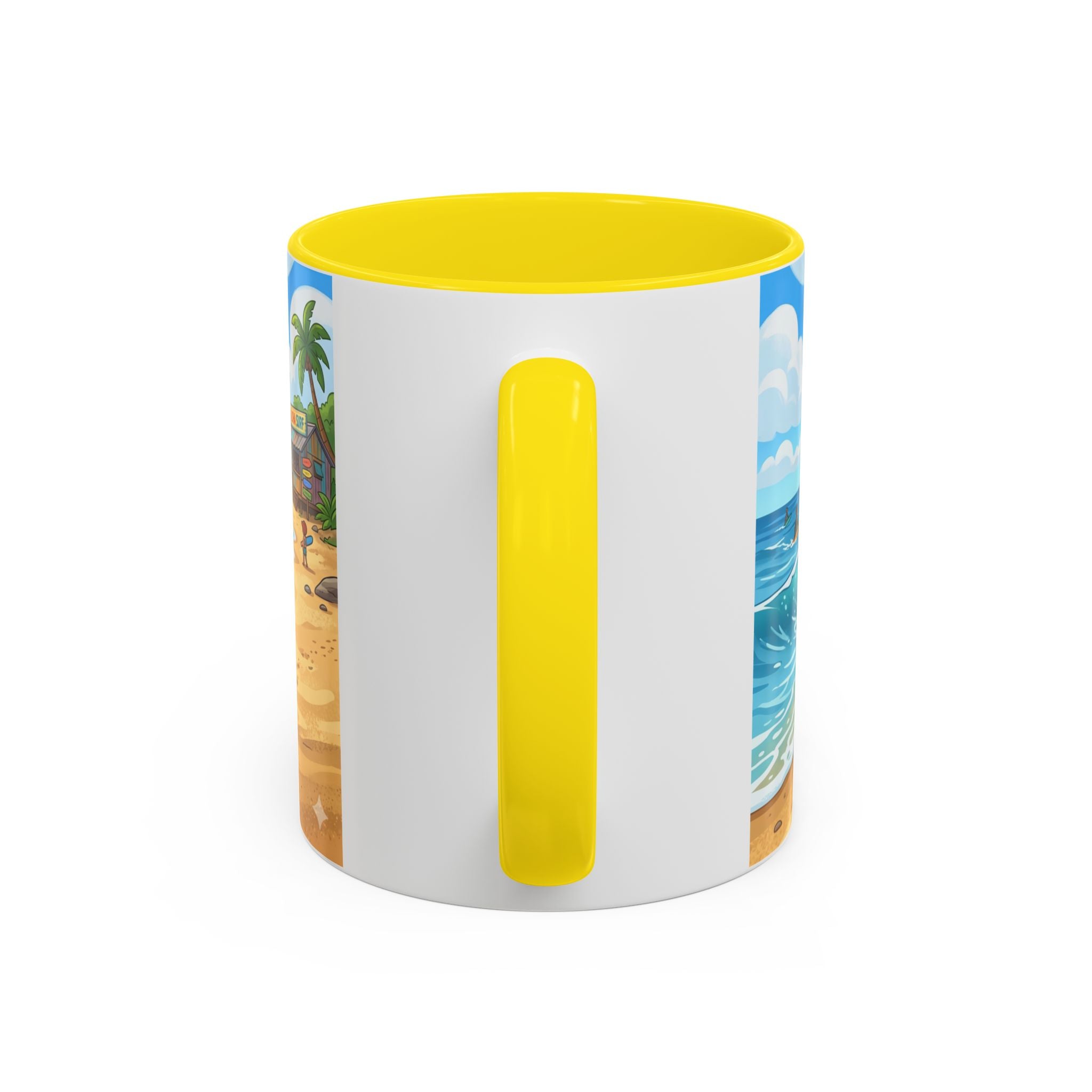 Surf Beach Coffee Mug — Cute Surfer Cartoon Design, 11/15oz Accent Mug