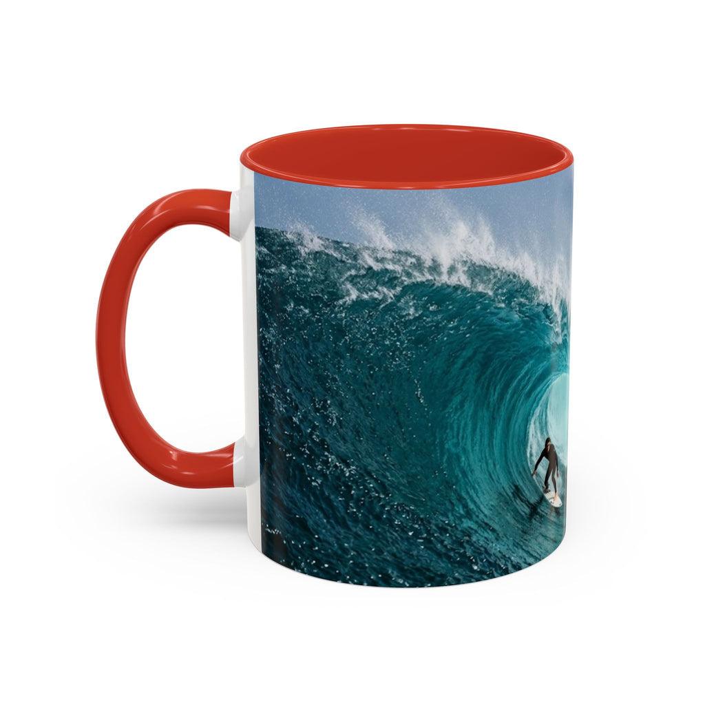 Surfing Wave Accent Coffee Mug — Ocean Beach Surfboard Photo 11/15oz