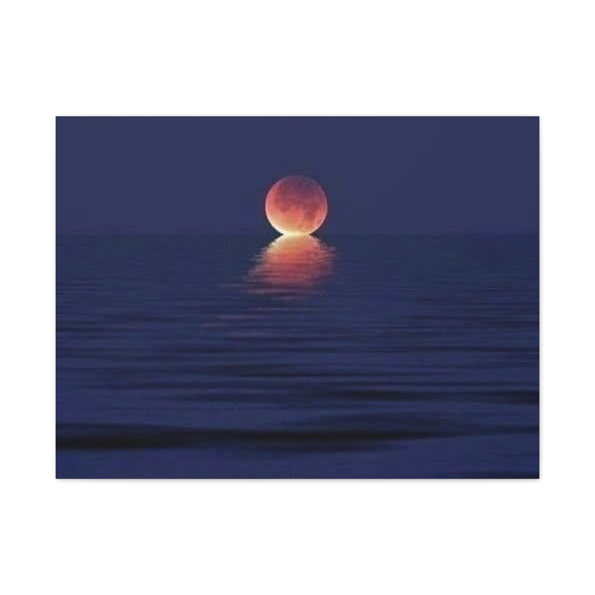 Lunar Reflection Canvas Art — Moonrise Over Calm Sea Stretched Matte Wall Art