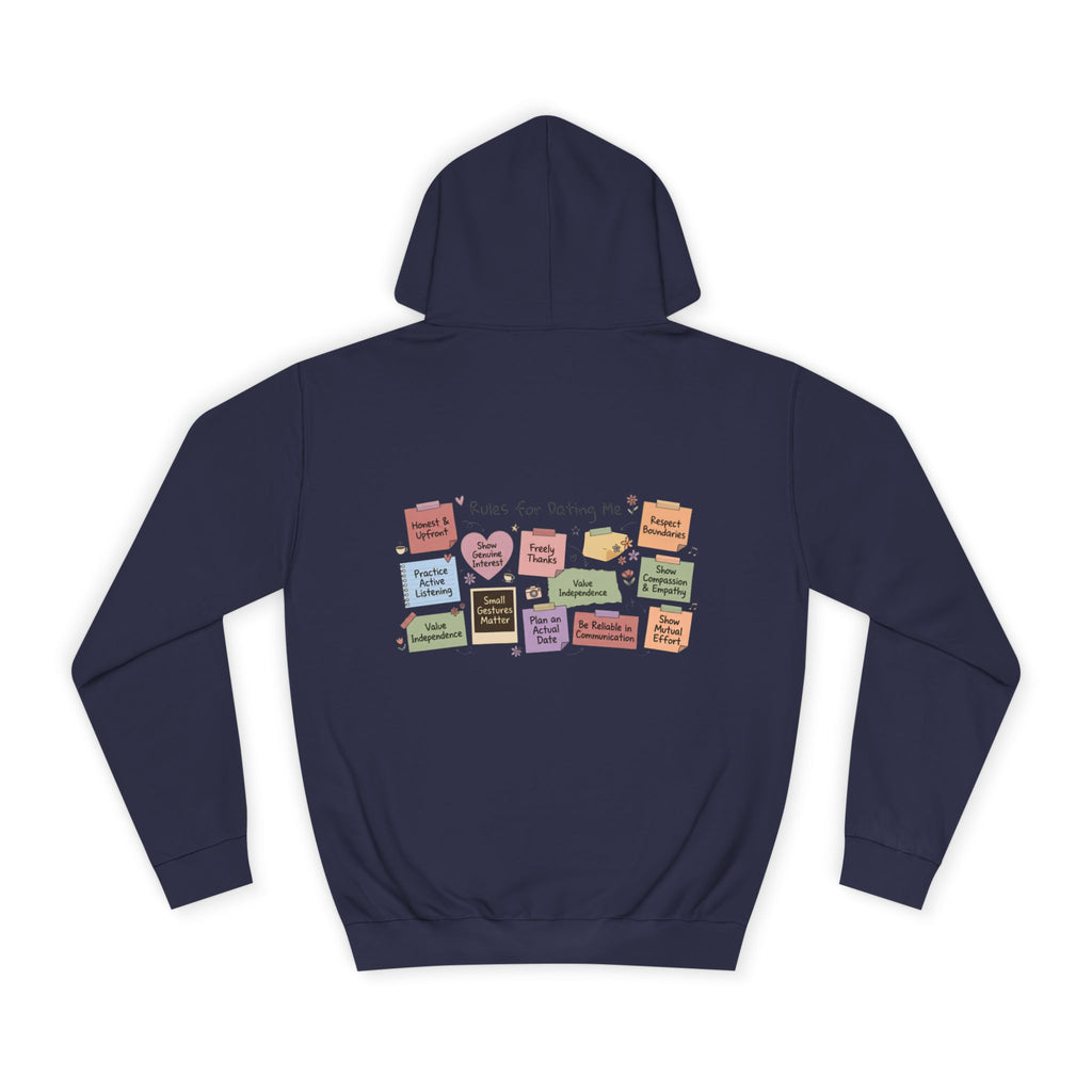 College Hoodie — Retro Sticky Notes Back Print, Cute Study Vibes