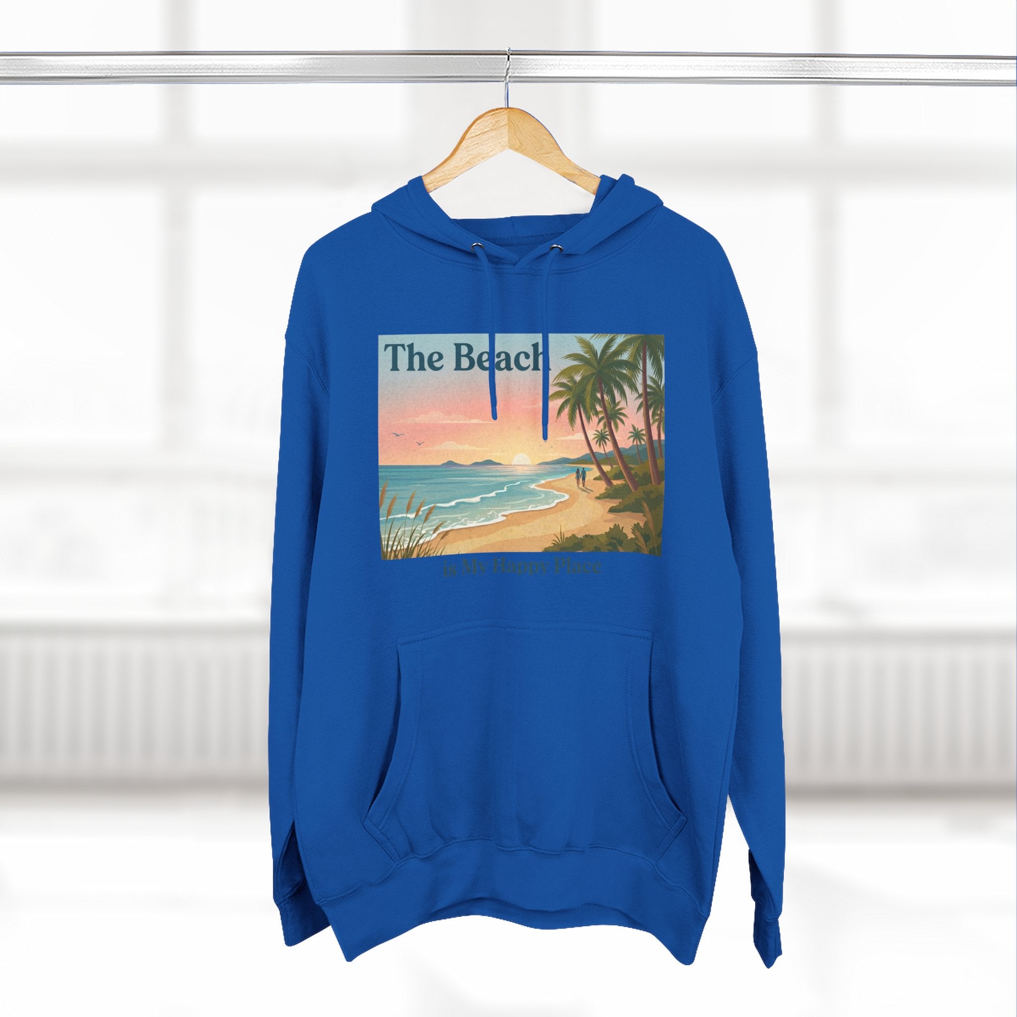 Beach Sunset Hoodie – "The Beach is My Happy Place" Coastal Palm Pullover
