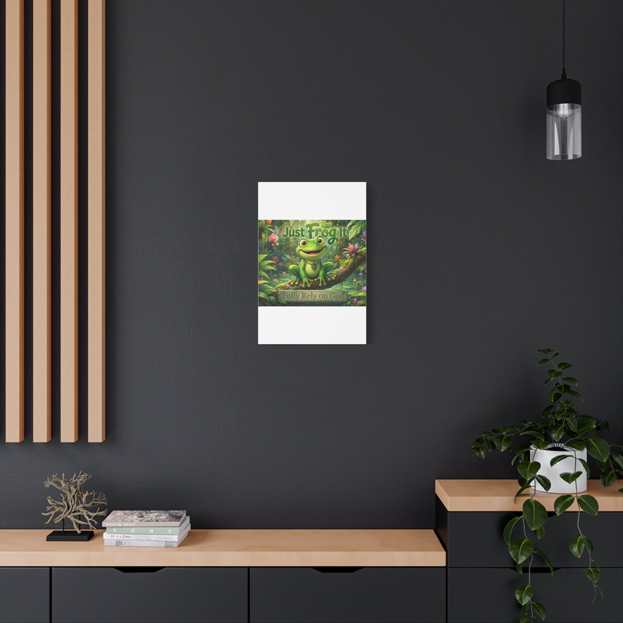 Just Frog It Canvas Wall Art — "Fully Rely on God" Inspirational Frog Print