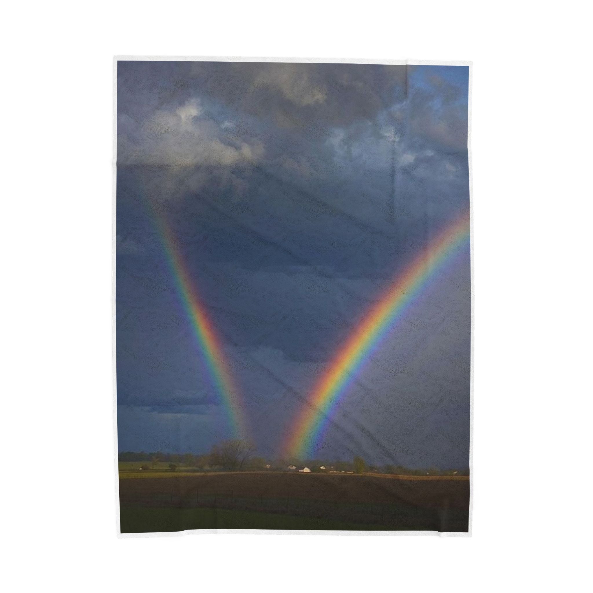 Rainbow Double Arc Velveteen Plush Blanket — Soft Cozy Throw with Double Rainbow Photo Print