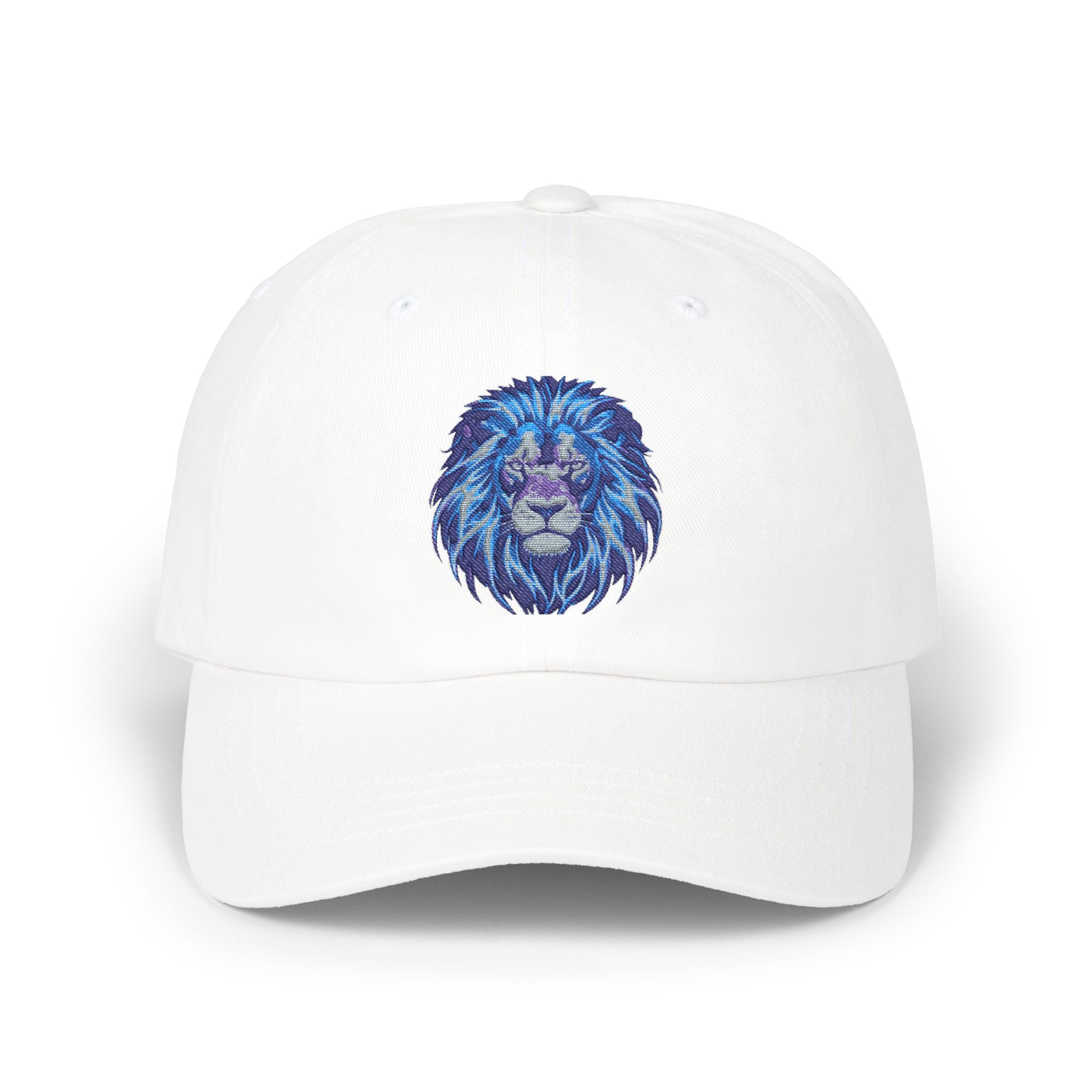 Lion Head Dad Cap — Blue Watercolor Embroidered Baseball Hat