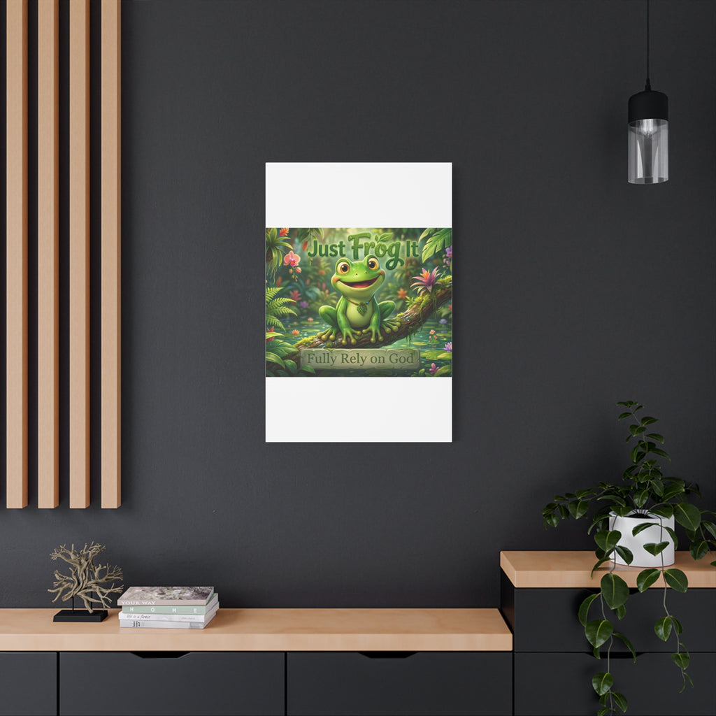 Just Frog It Canvas Wall Art — "Fully Rely on God" Inspirational Frog Print