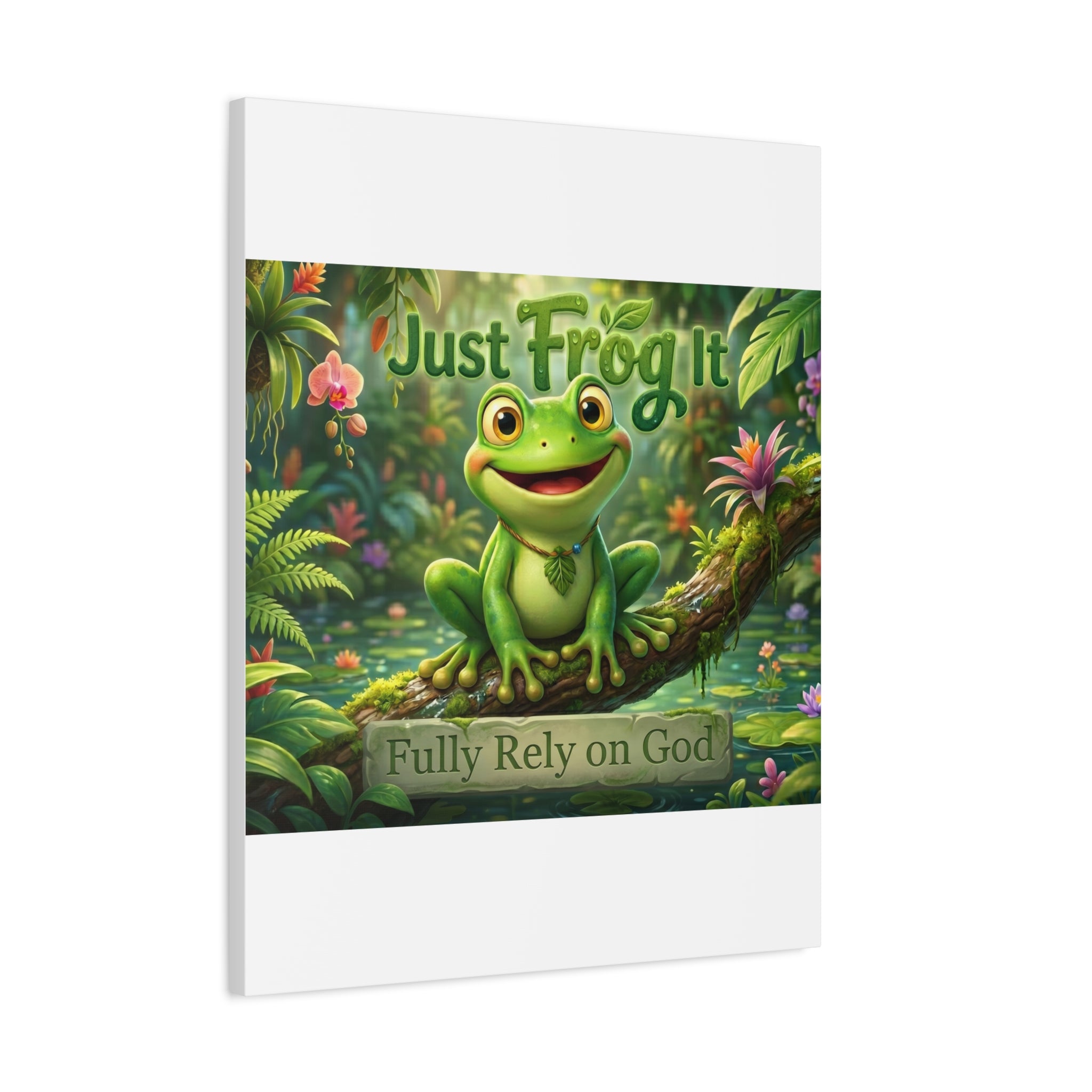 Just Frog It Canvas Wall Art — "Fully Rely on God" Inspirational Frog Print