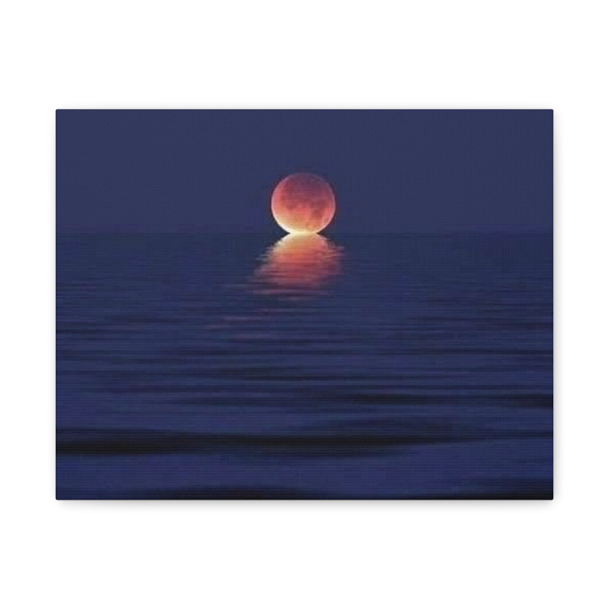 Lunar Reflection Canvas Art — Moonrise Over Calm Sea Stretched Matte Wall Art