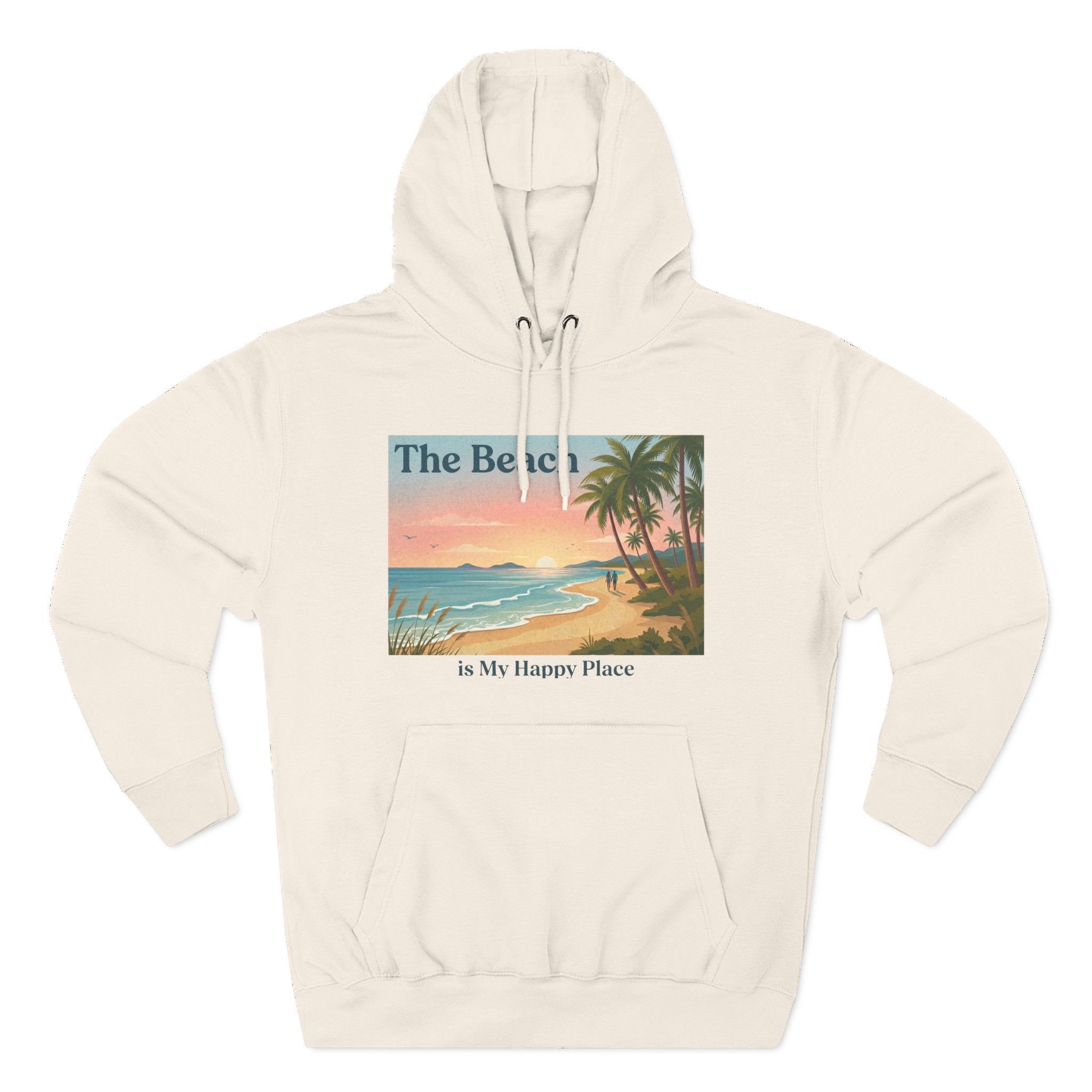 Beach Sunset Hoodie – "The Beach is My Happy Place" Coastal Palm Pullover