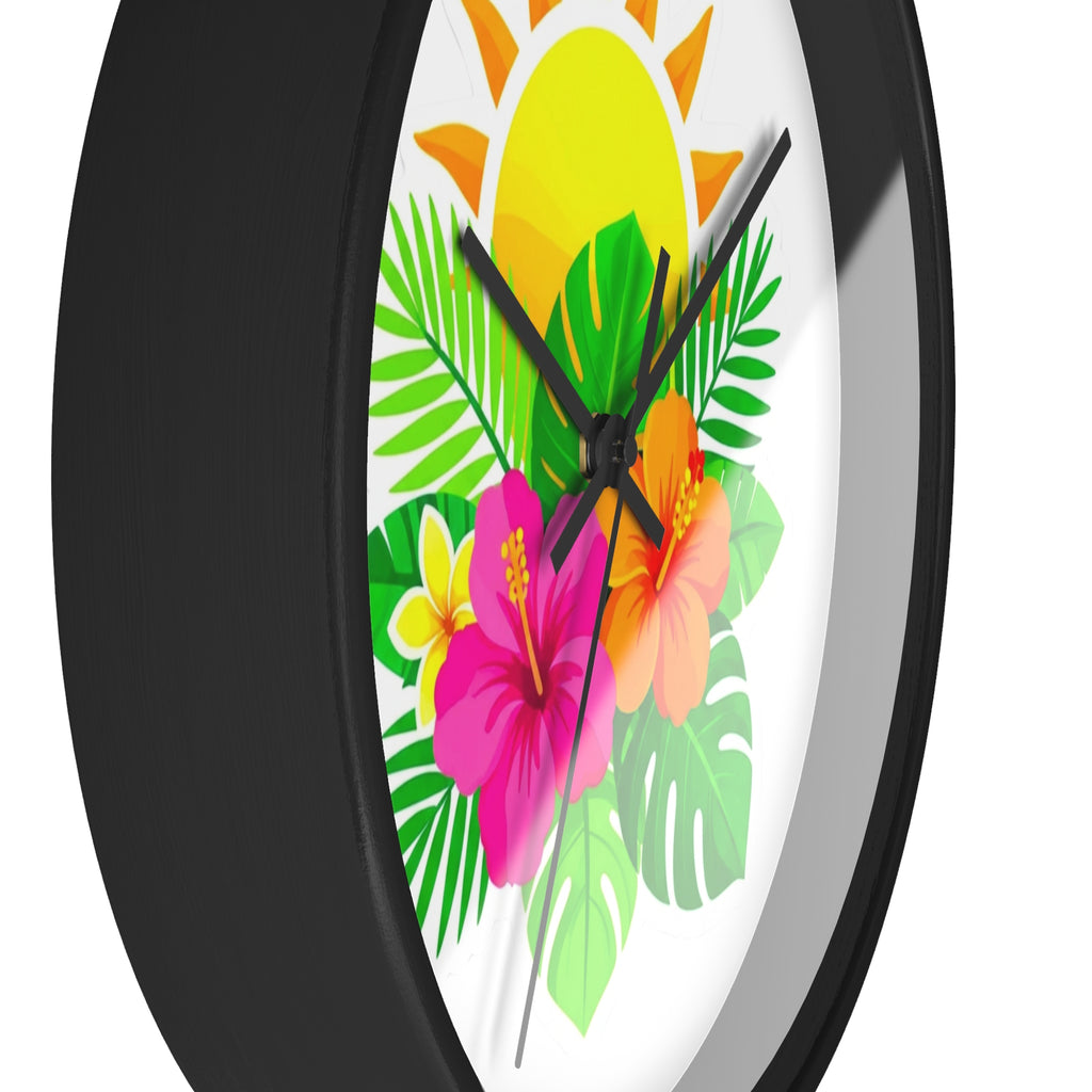 Tropical Hibiscus Wall Clock — Sunny Floral Decorative Clock