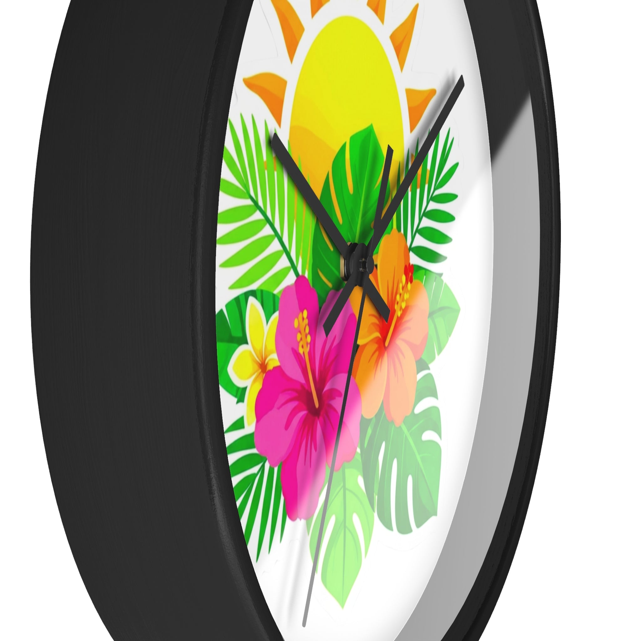 Tropical Hibiscus Wall Clock — Sunny Floral Decorative Clock