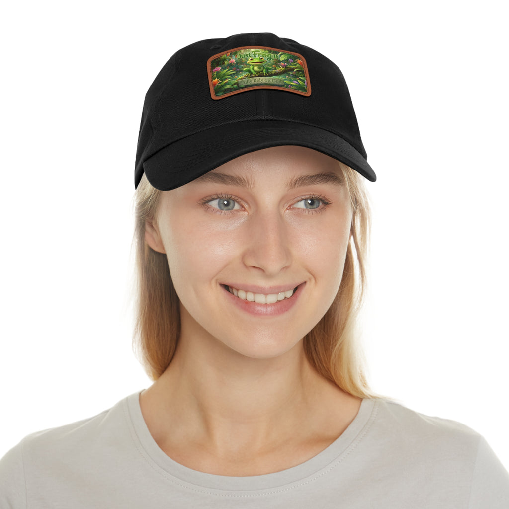 Frog Patch Dad Hat — 'Just Frog It' Leather Patch Baseball Cap