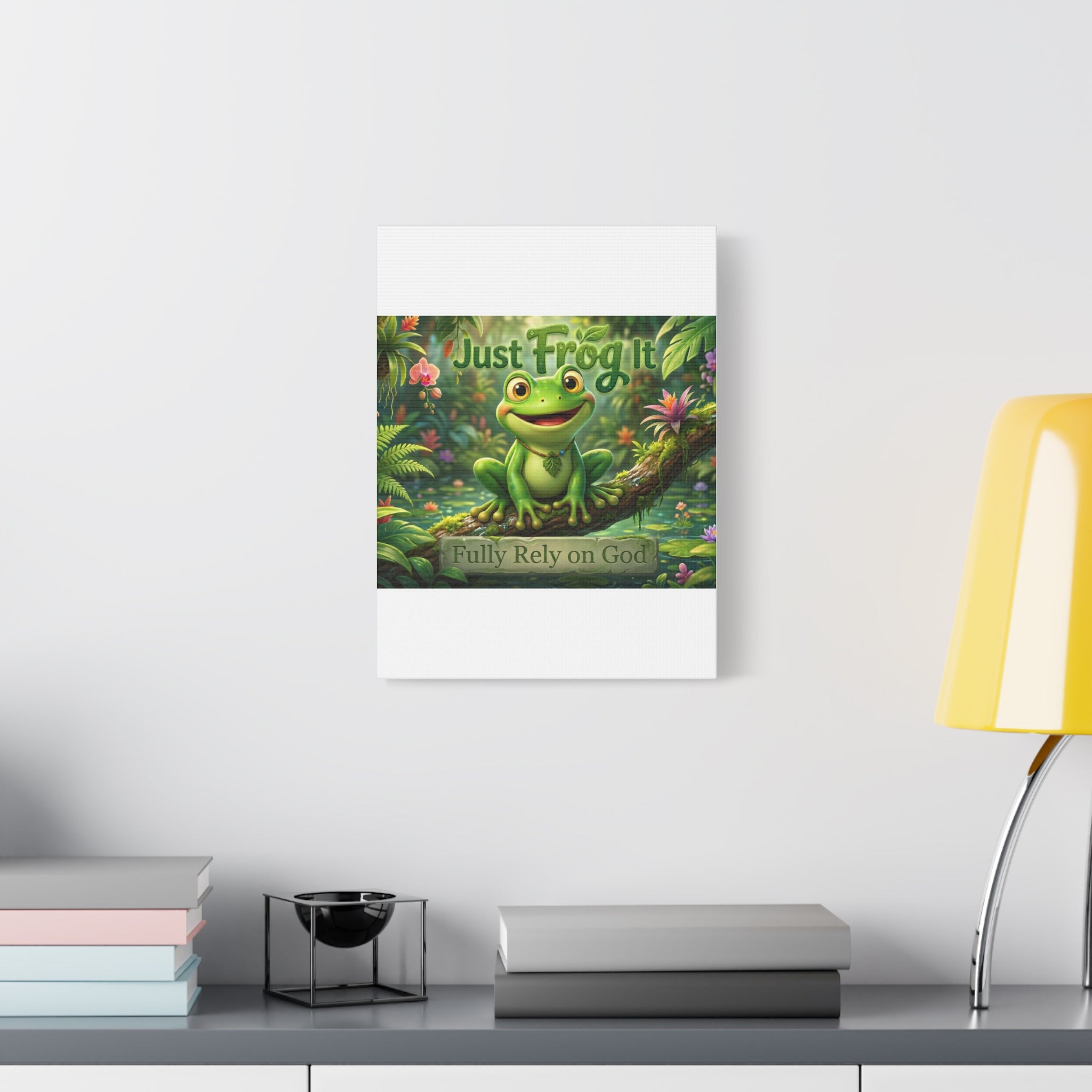 Just Frog It Canvas Wall Art — "Fully Rely on God" Inspirational Frog Print