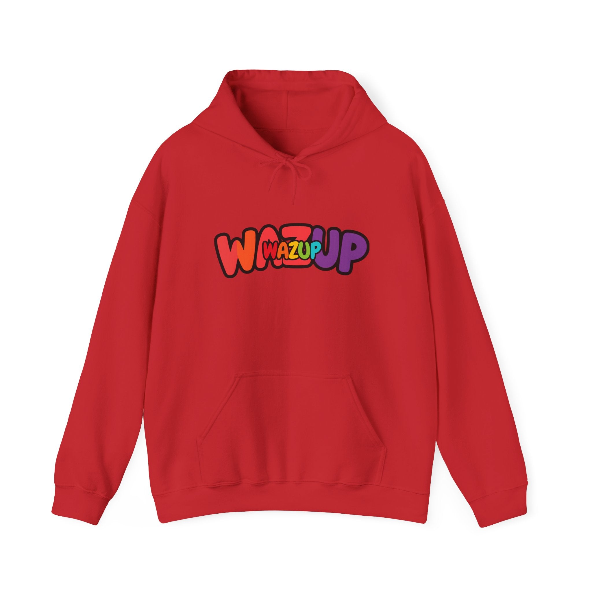 Wazup Rainbow Logo Hoodie — Colorful Retro Graphic Sweatshirt