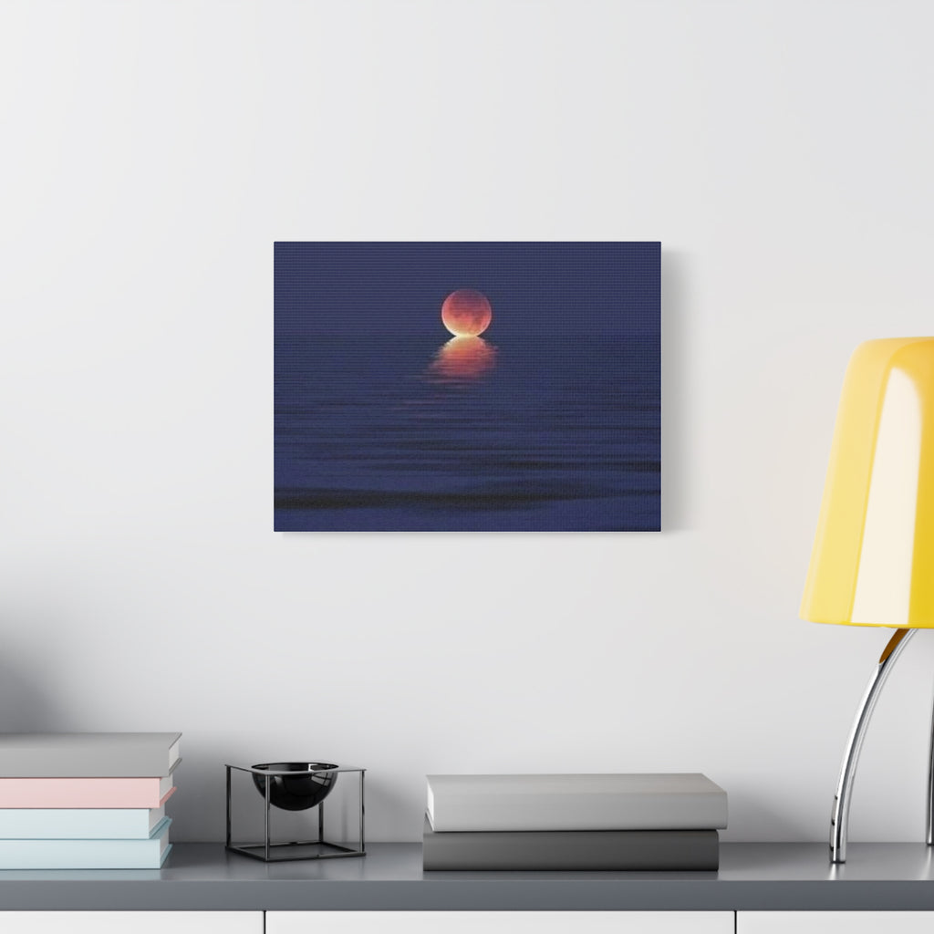 Lunar Reflection Canvas Art — Moonrise Over Calm Sea Stretched Matte Wall Art